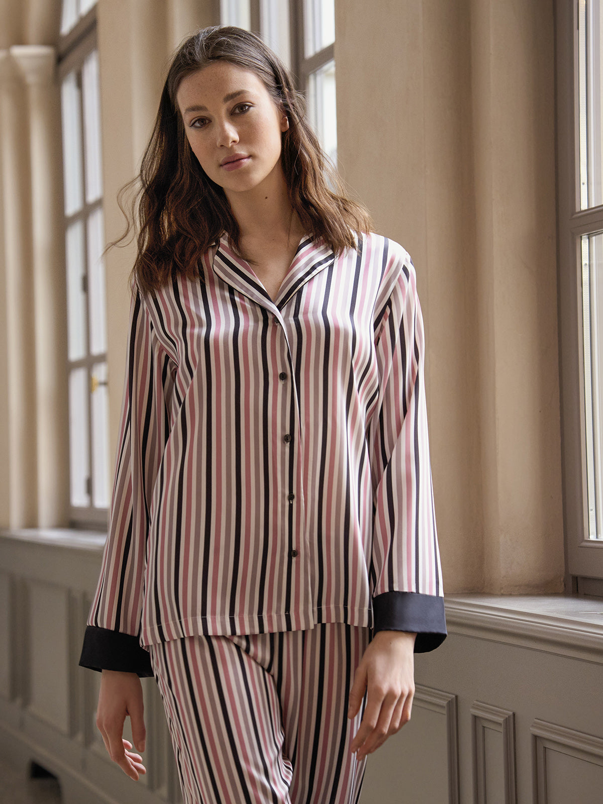 Pigiama cardigan in raso lucente Rigato Boglietti