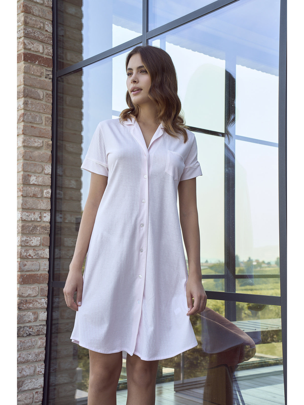 Fresca Camicia Da Notte In Puro Cotone