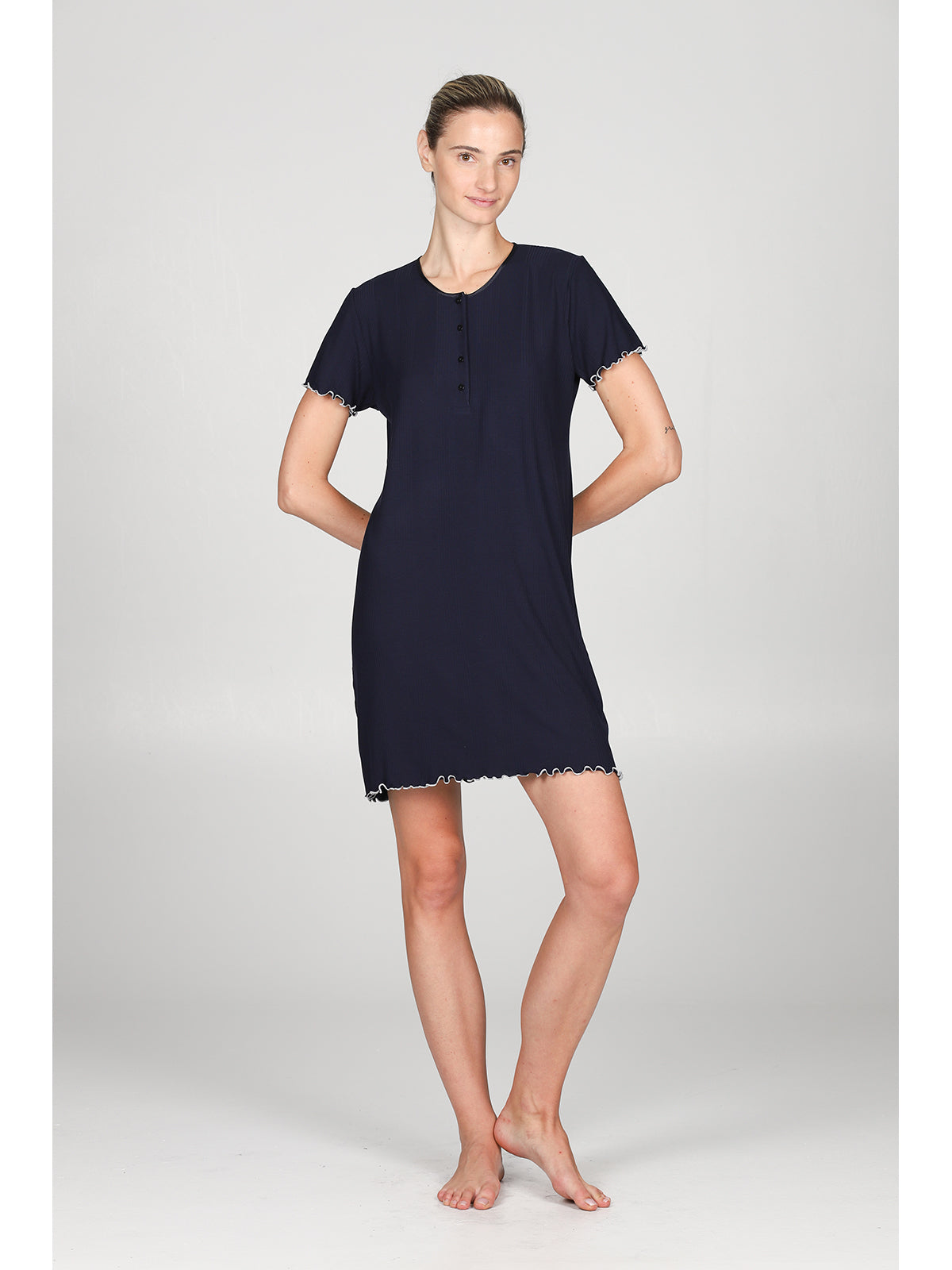 Camicia da notte manica corta in morbido micromodal Blu Boglietti
