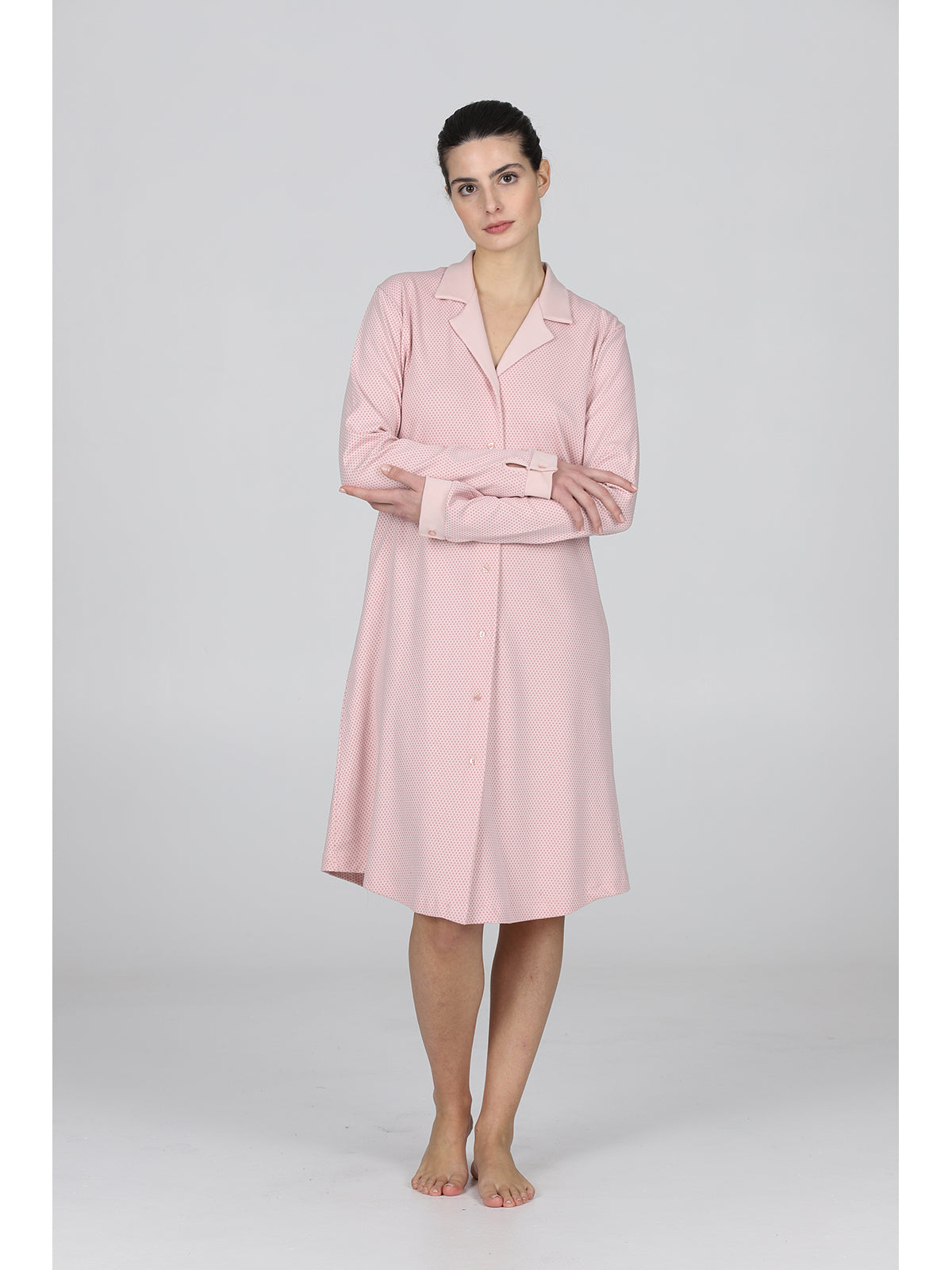 Camicia da notte aperta in puro cotone rosa Boglietti