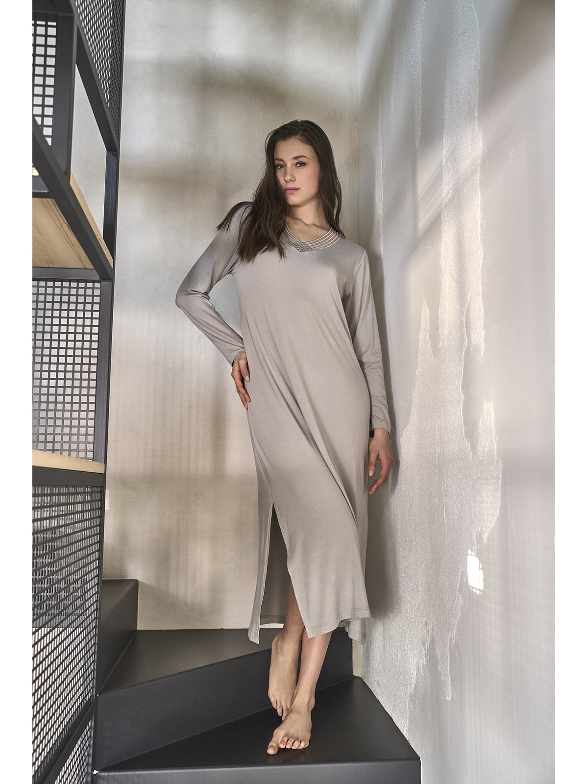 Camicia Da Notte E.FEMME Marry 942 In Cotone E Modal – Rosa E Verde Chiaro, Fatto In UE