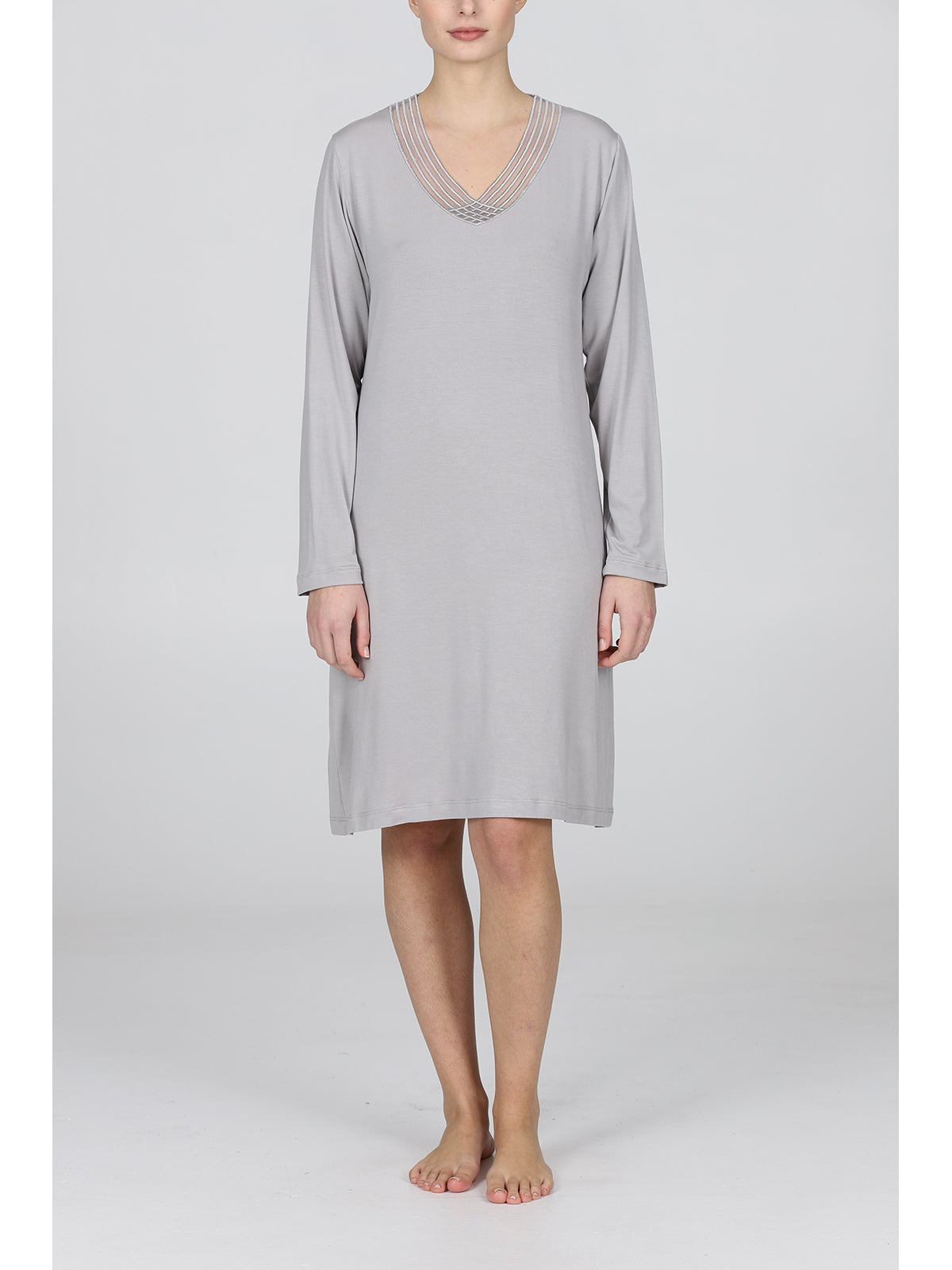 Camicia da notte con prezioso inserto in tulle Grigio Boglietti