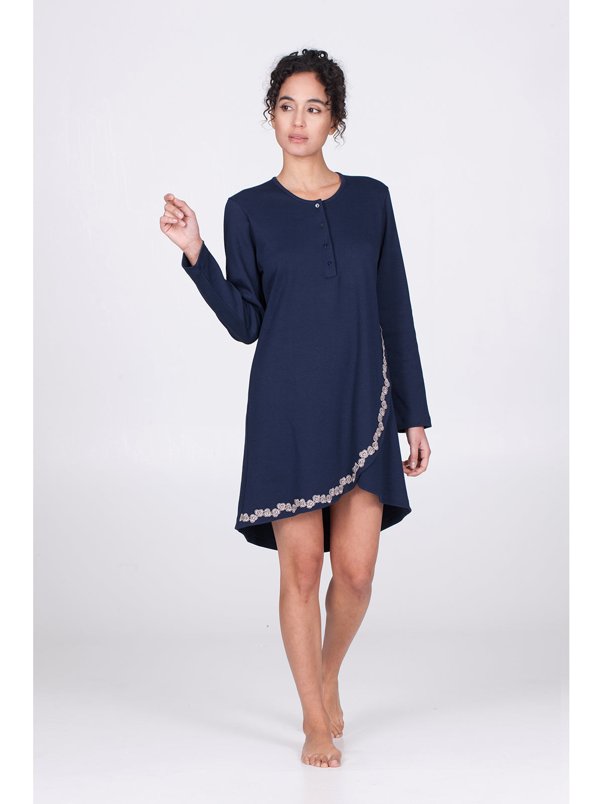 Camicia da notte con dettaglio passamaneria Blu Boglietti