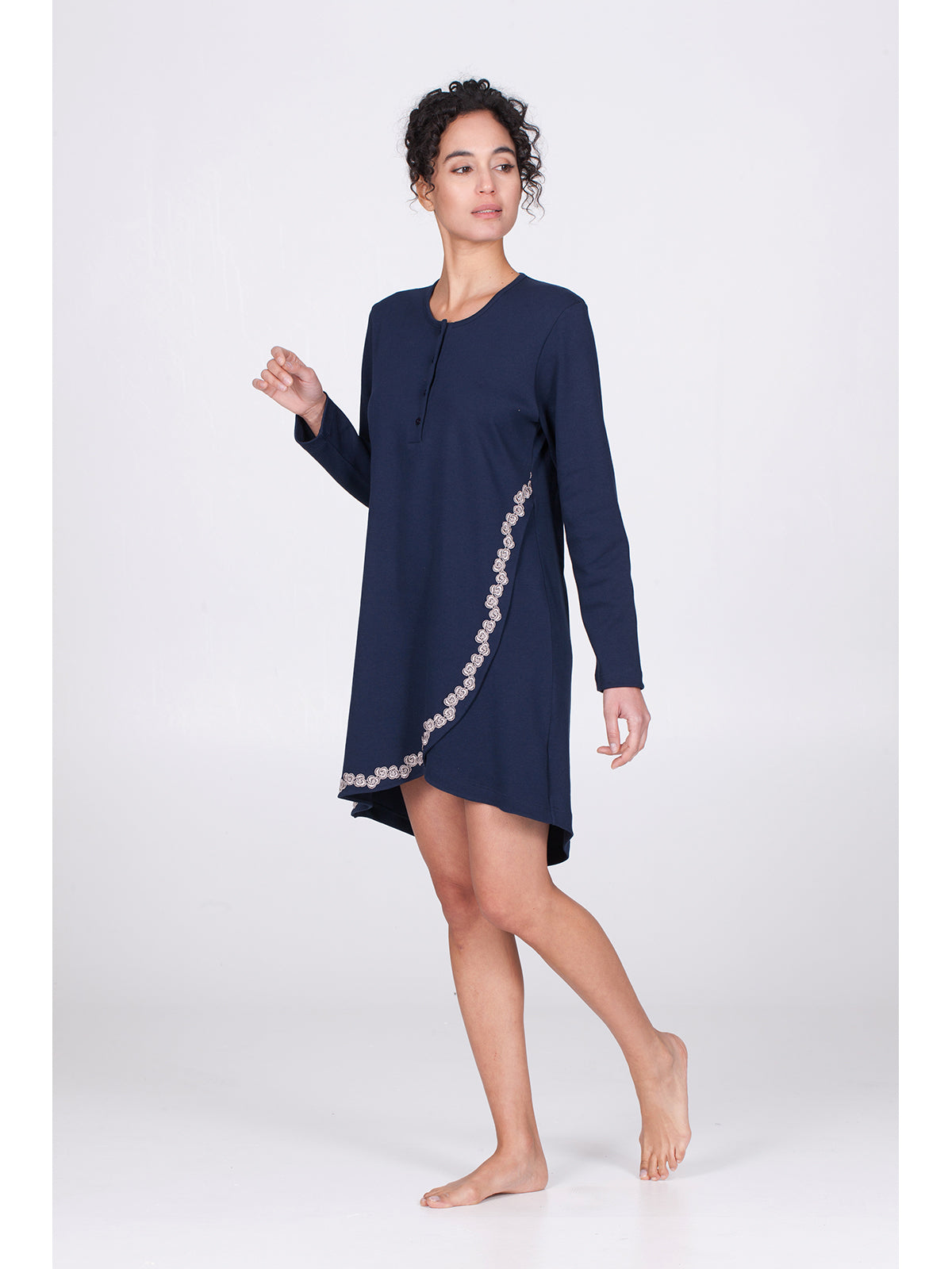 Camicia da notte con dettaglio passamaneria Blu Boglietti
