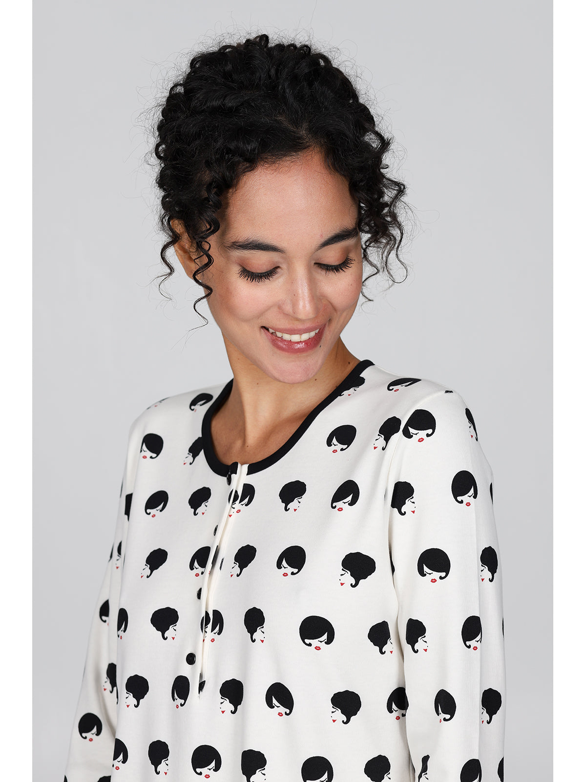 Camicia da notte serafino in puro cotone Latte/nero Boglietti