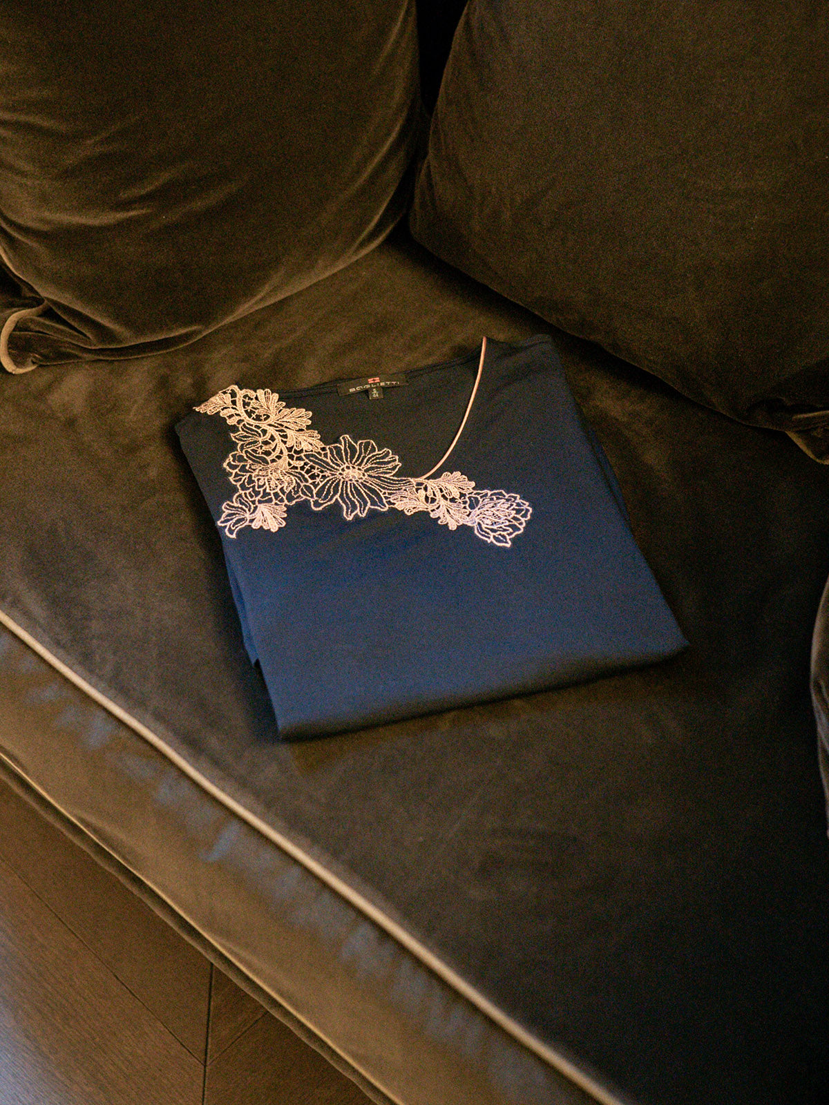 Camicia da notte con pizzo macramè Blu Boglietti