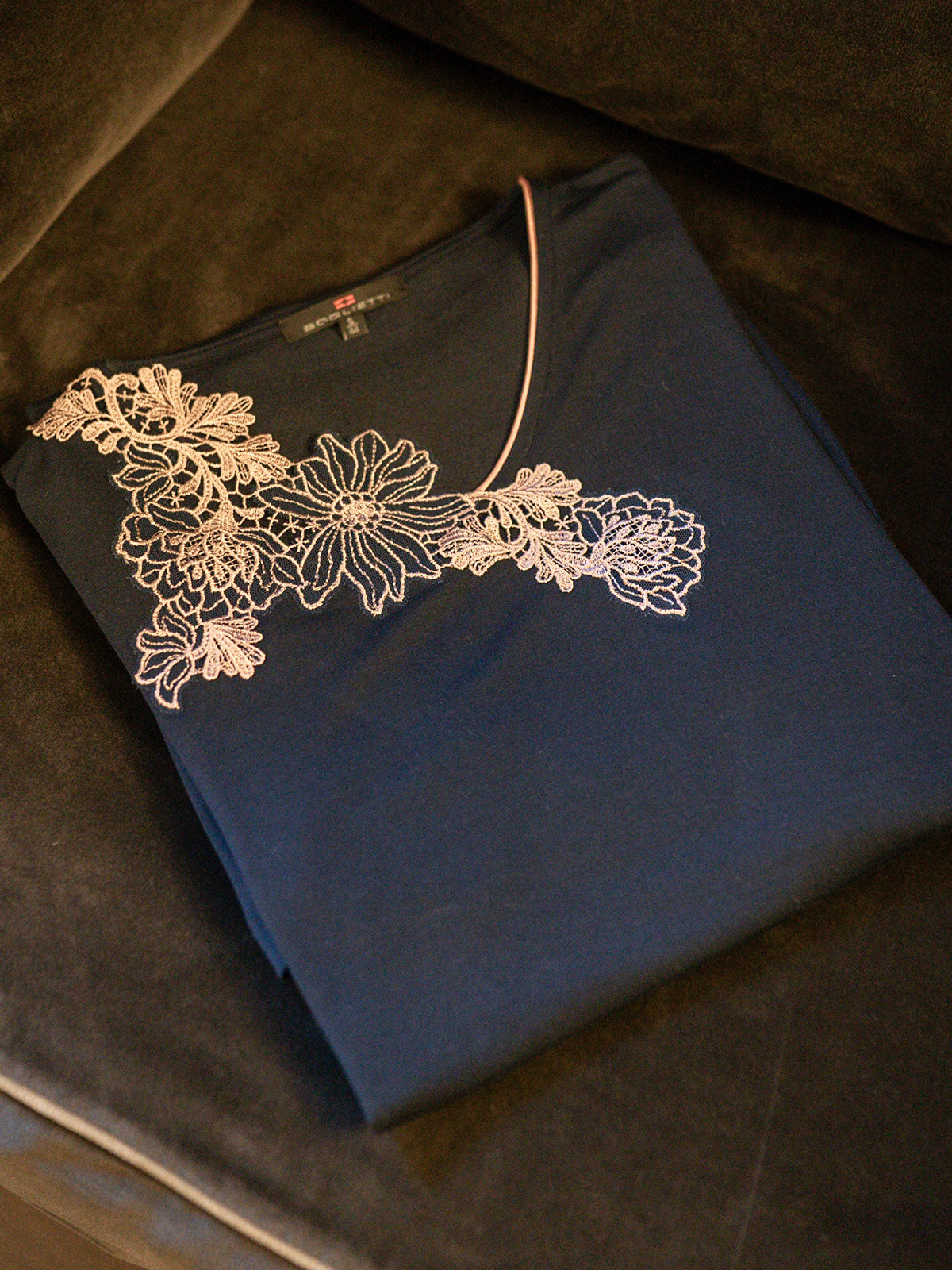 Camicia da notte con pizzo macramè Blu Boglietti