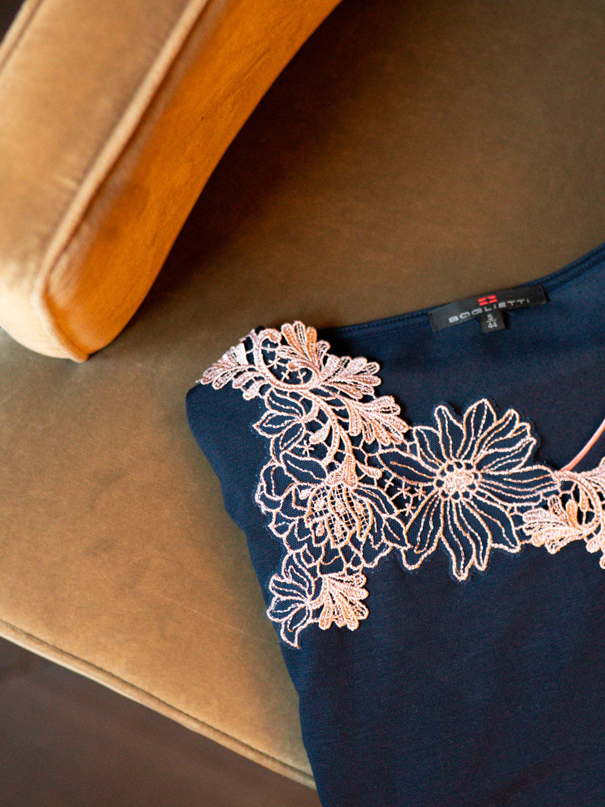 Camicia da notte con pizzo macramè Blu Boglietti