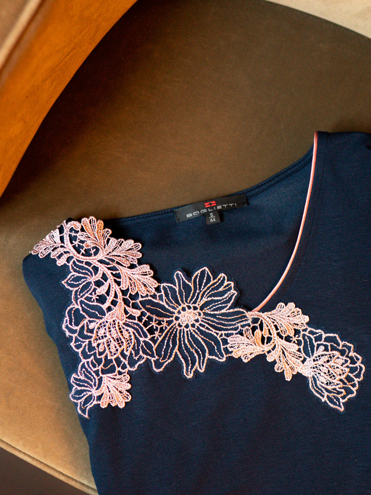 Camicia da notte con pizzo macramè Blu Boglietti
