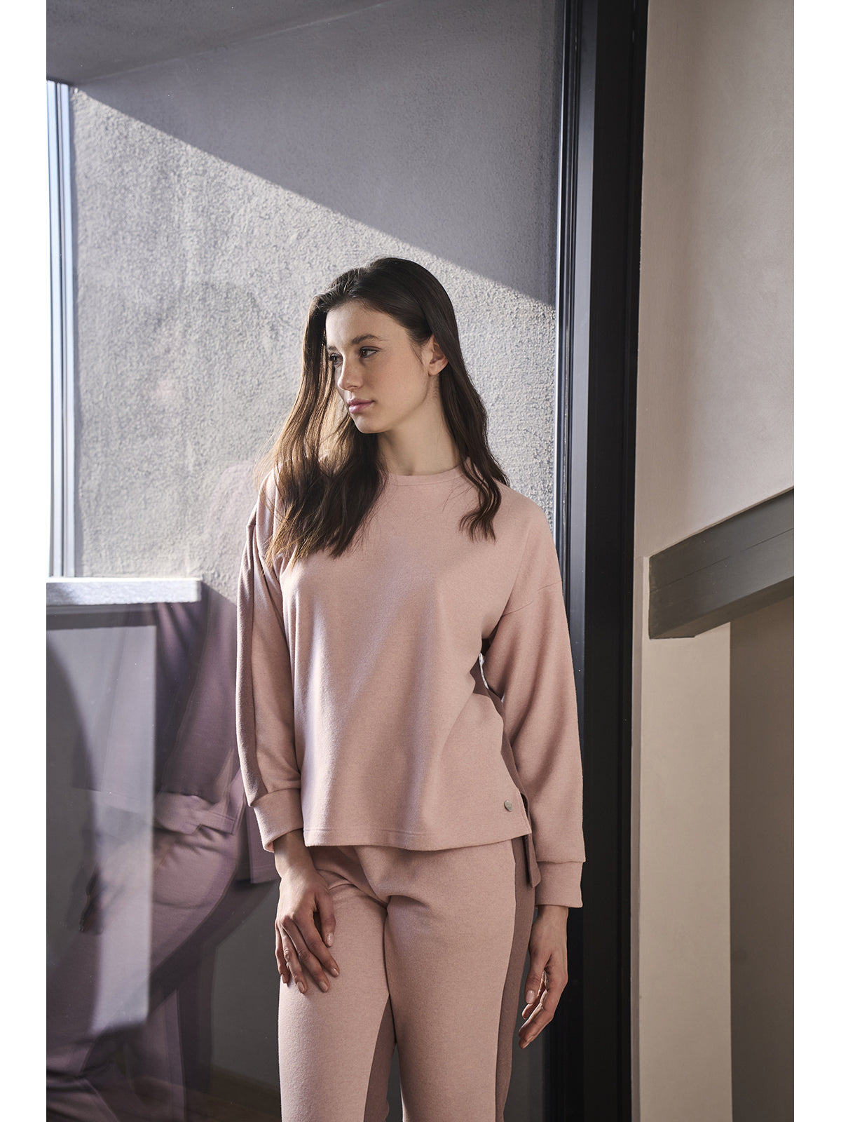 Warm crew neck jumpsuit in milano stitch