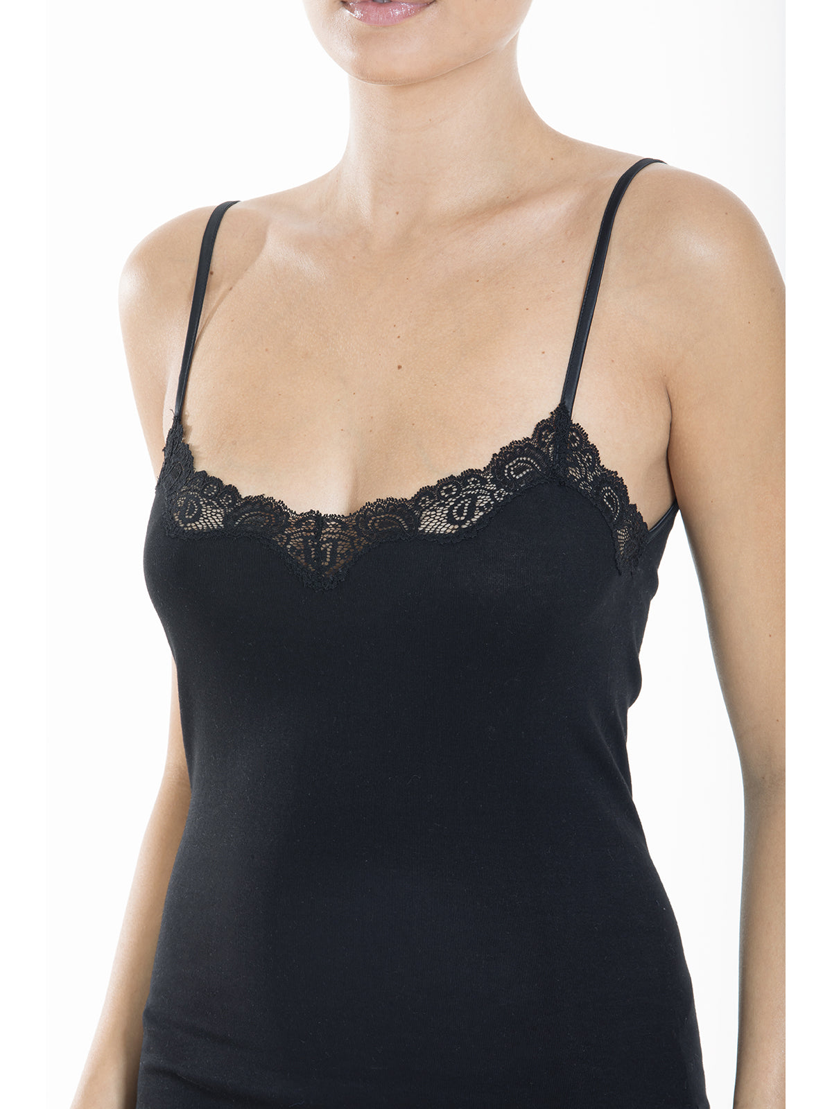 Canotta Top Con Pizzo In Cotone Mercerizzato