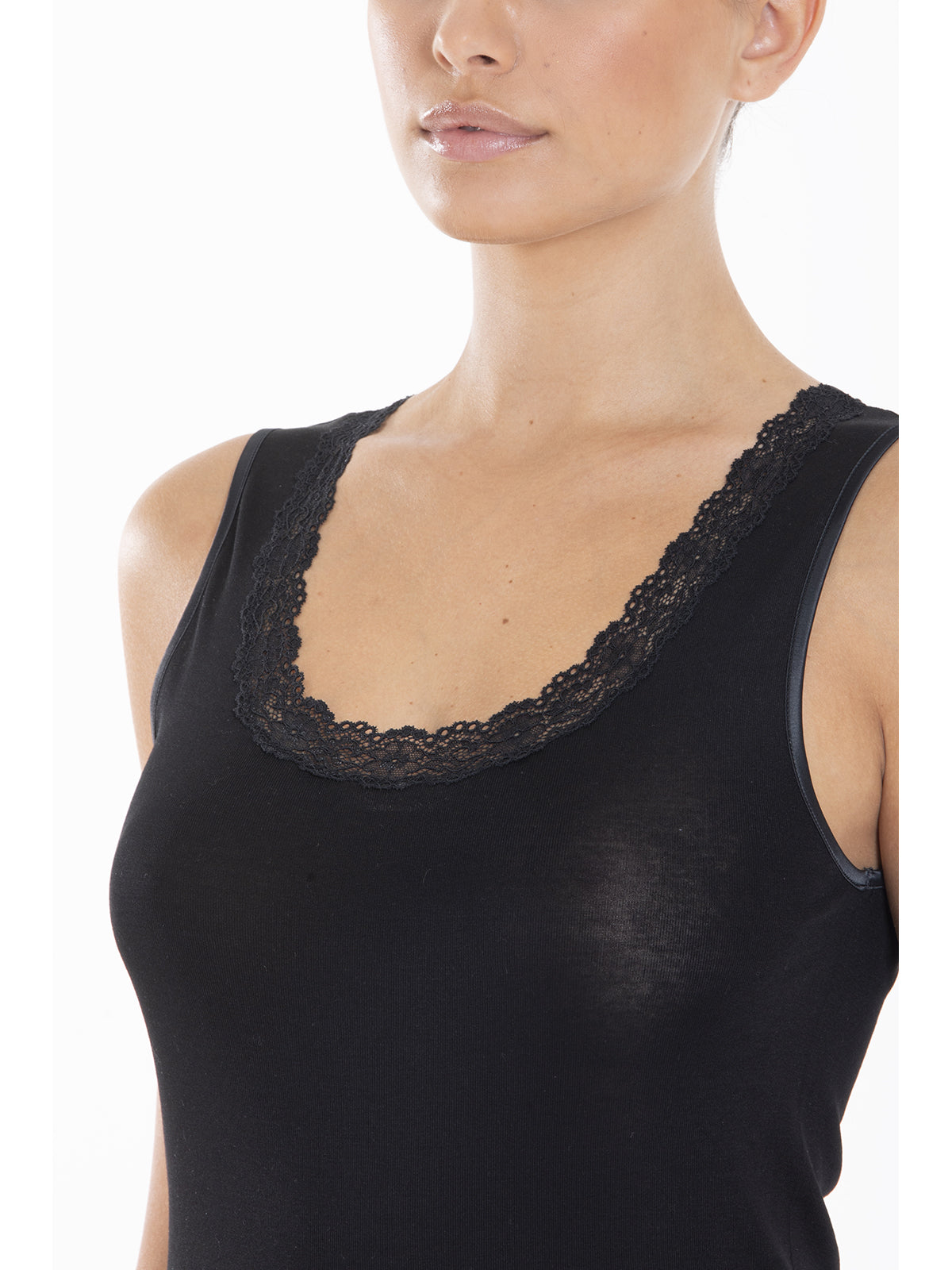 Canotta In Pizzo Trasparente Donna – Scollo A Collo Alto, Maniche Lunghe, Orlo Svolazzante – Elegante E Sensuale