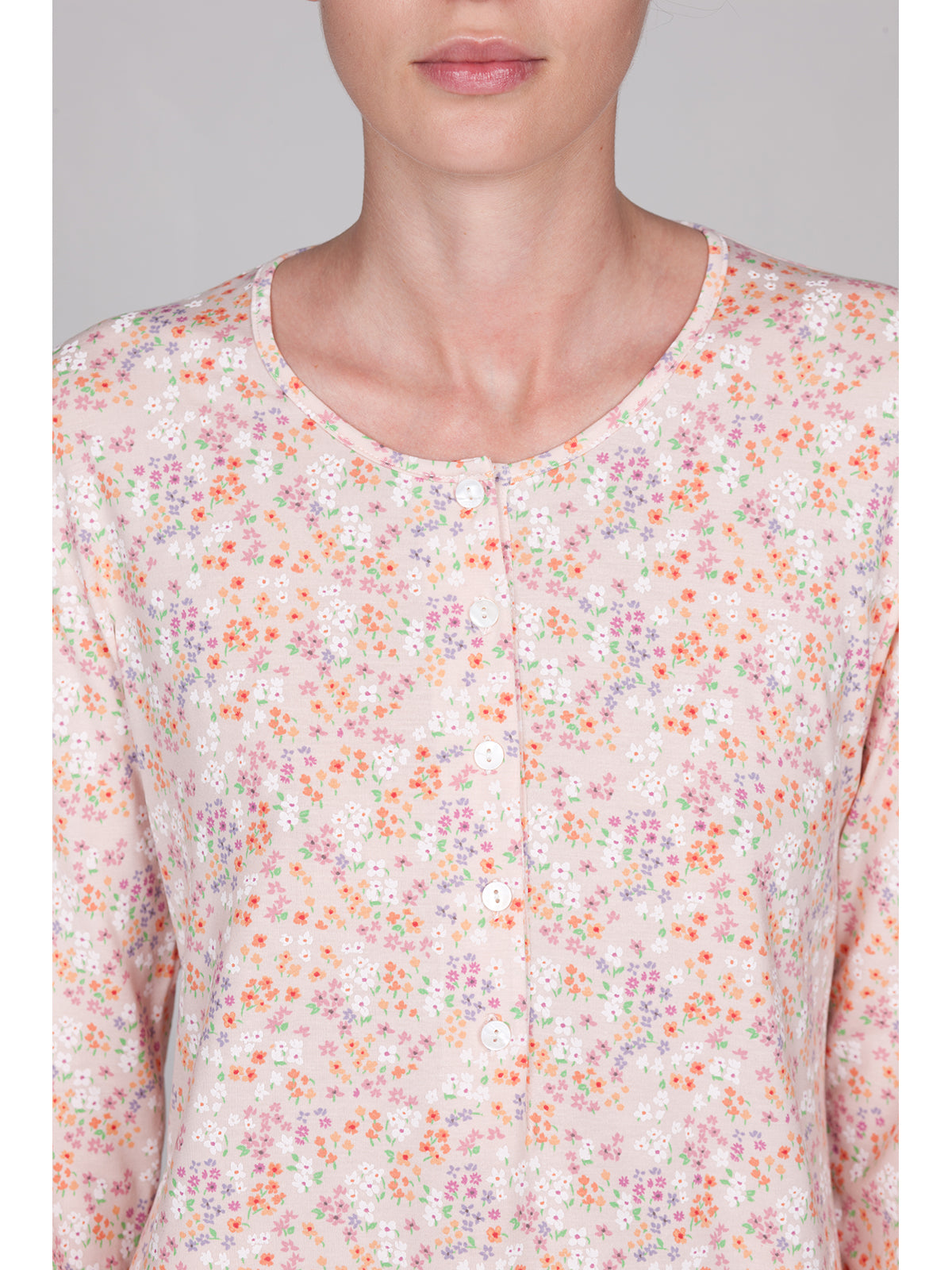 Pigiama lungo con pizzo in morbido micromodal Rosa Boglietti