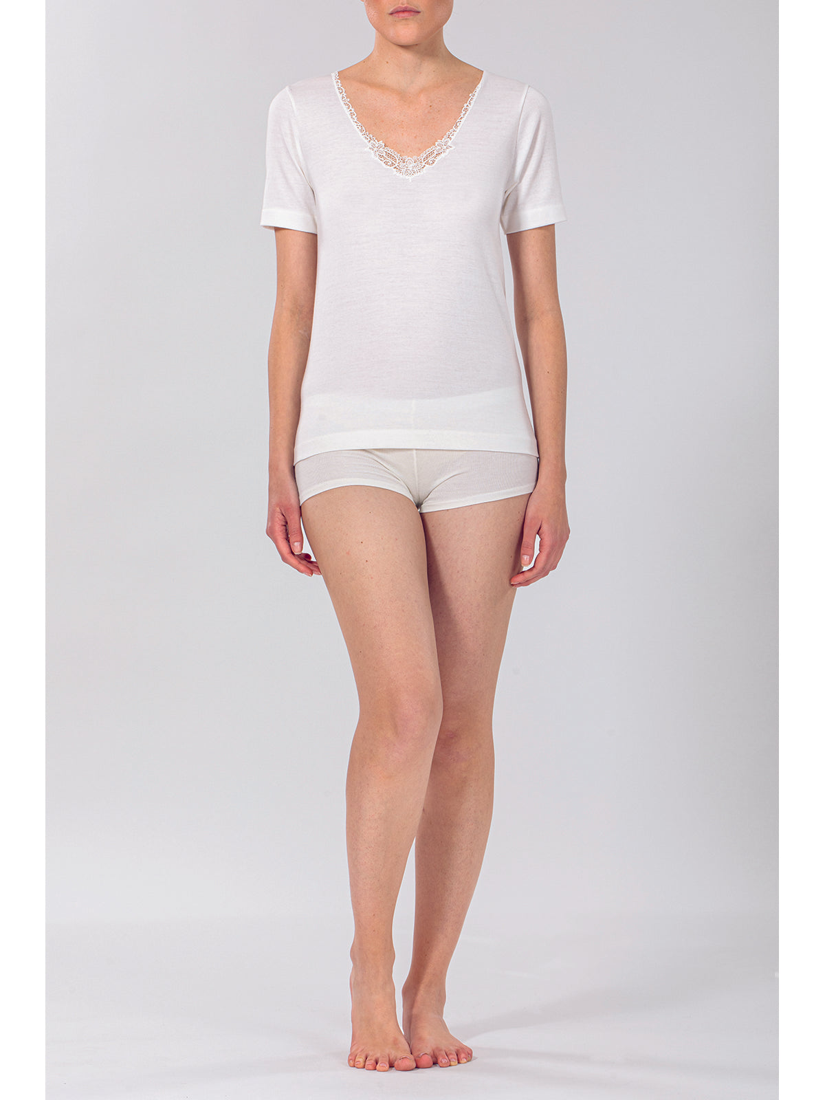 Maglietta in double intimo di lana e cotone Bianco Lan Boglietti