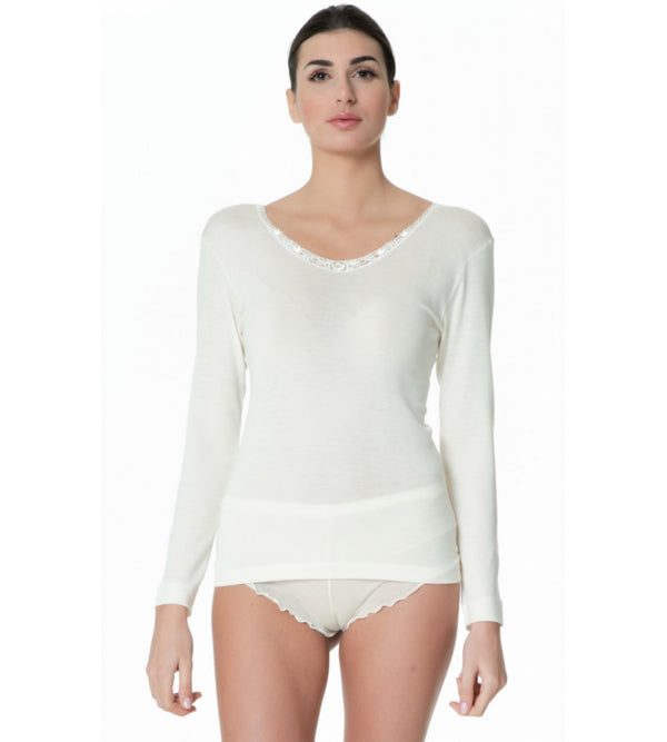 Long-sleeved tank top in wool and silk