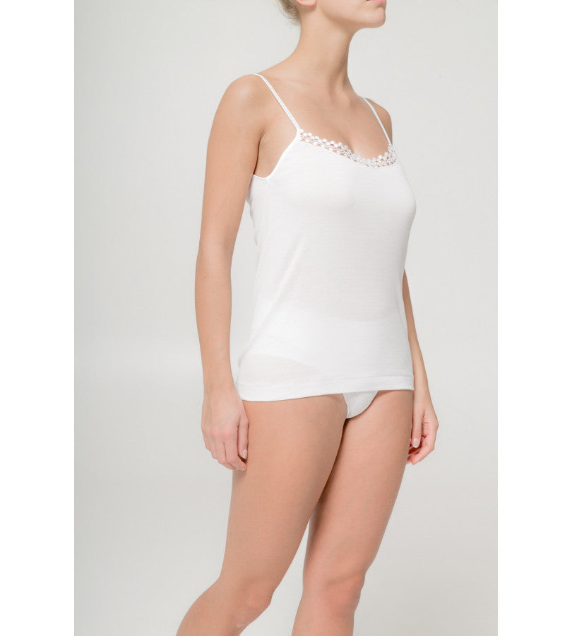 Canotta top in pregiato filoscozia® con pizzo Boglietti