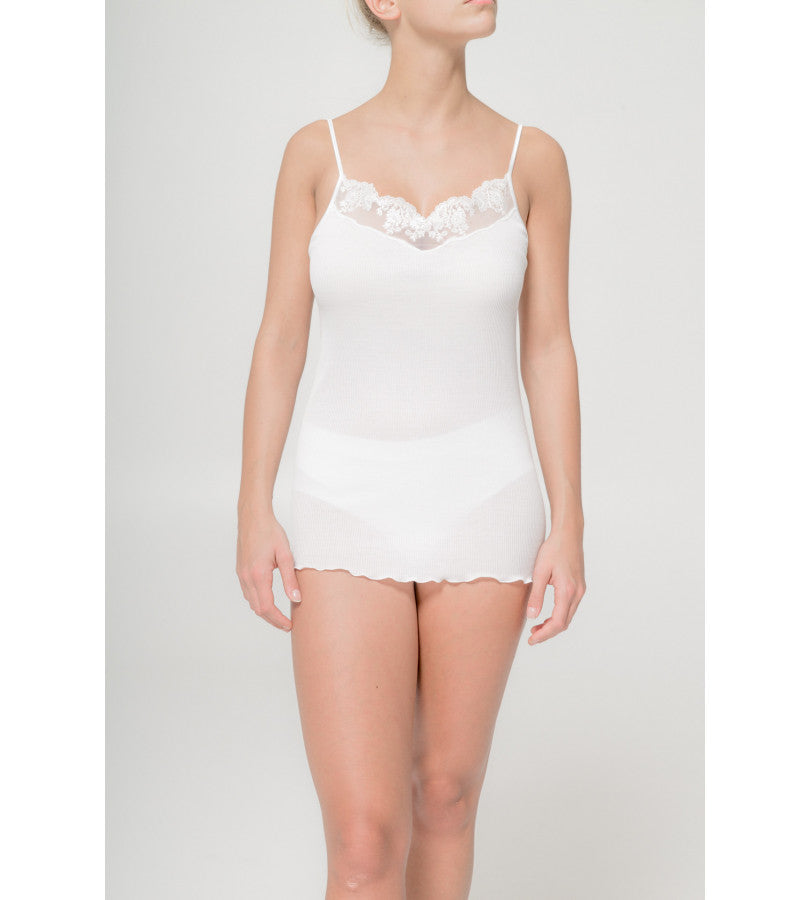 Top canotta puro Filoscozia inserto in tulle Bianco Boglietti