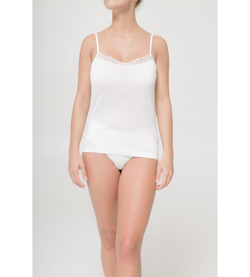 Canotta top in pregiato filoscozia® con pizzo Boglietti