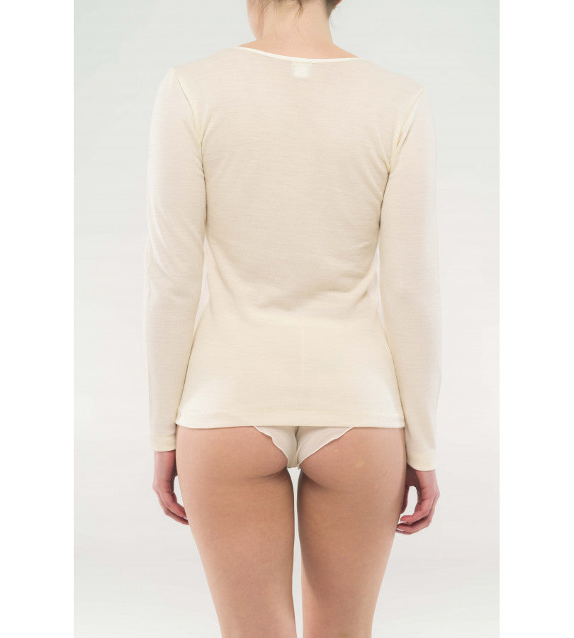 Maglietta in pura lana con pizzo macramé Boglietti