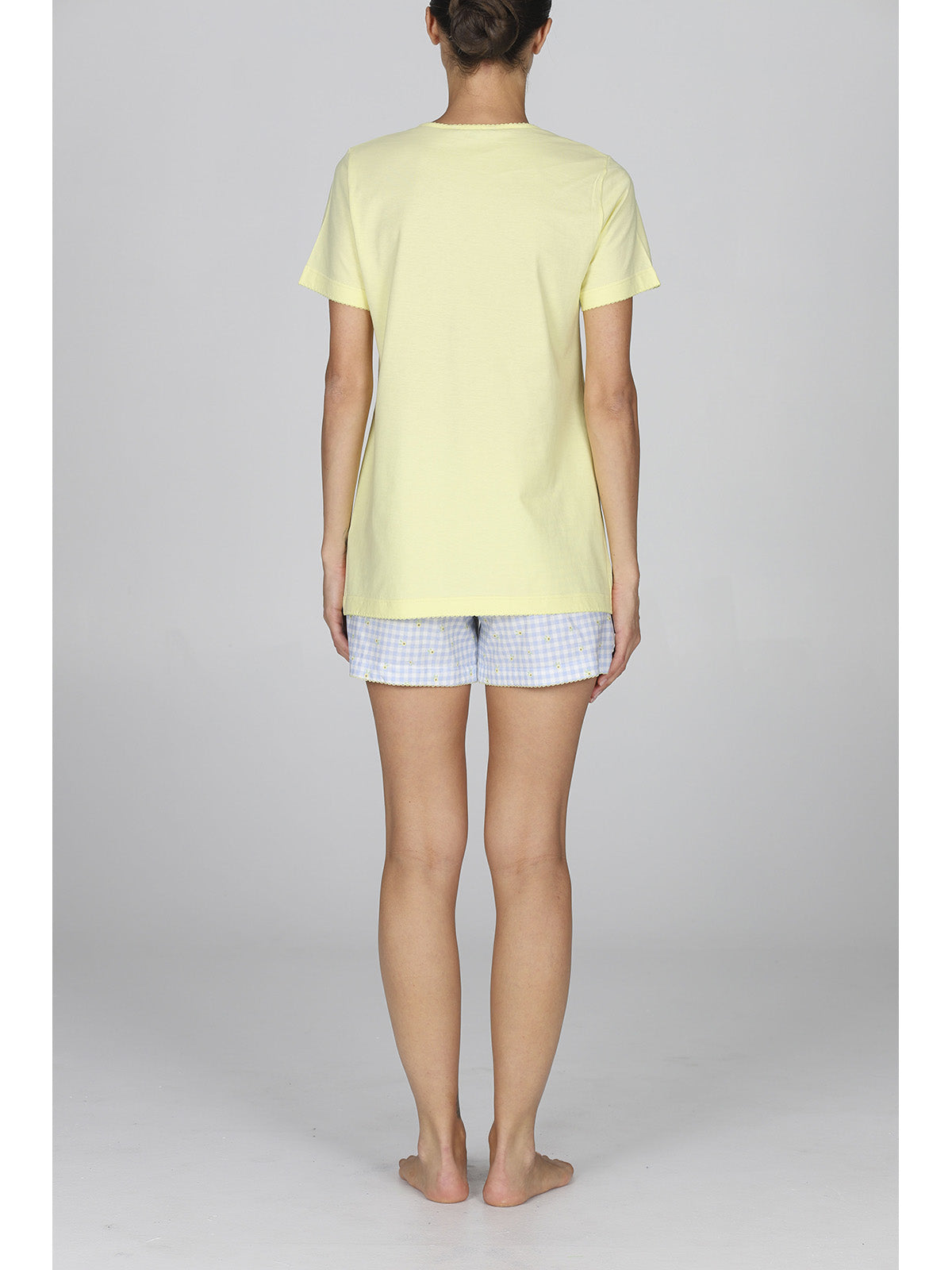 Pigiama corto donna con t-shirt gialla 100% cotone