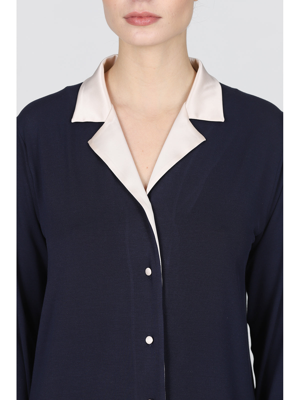 Pigiama lungo cardigan con revers in raso Blu Boglietti