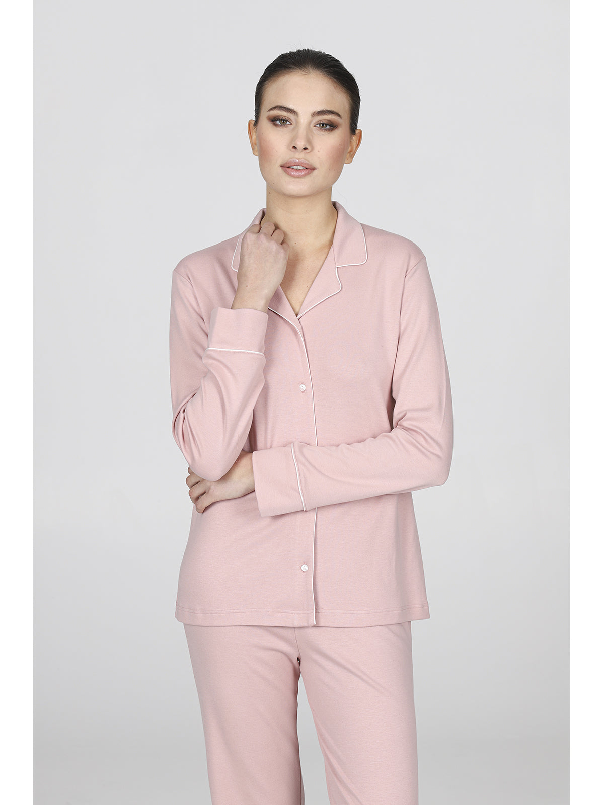 Pigiama cardigan con profili in raso