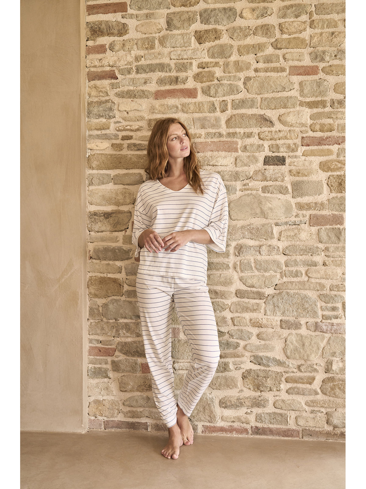 Fresca camicia da notte donna rigata in puro cotone