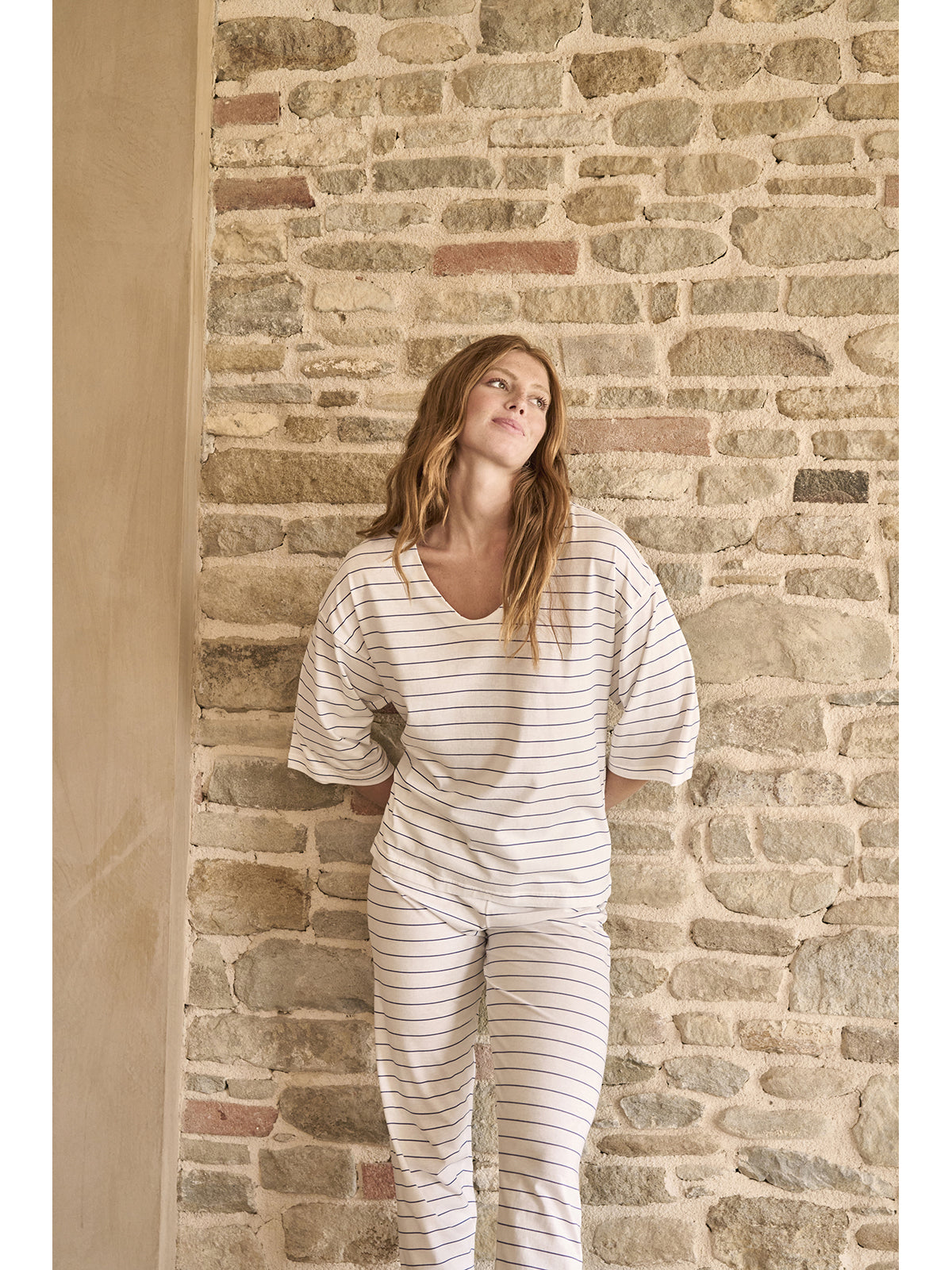 Fresca camicia da notte donna rigata in puro cotone