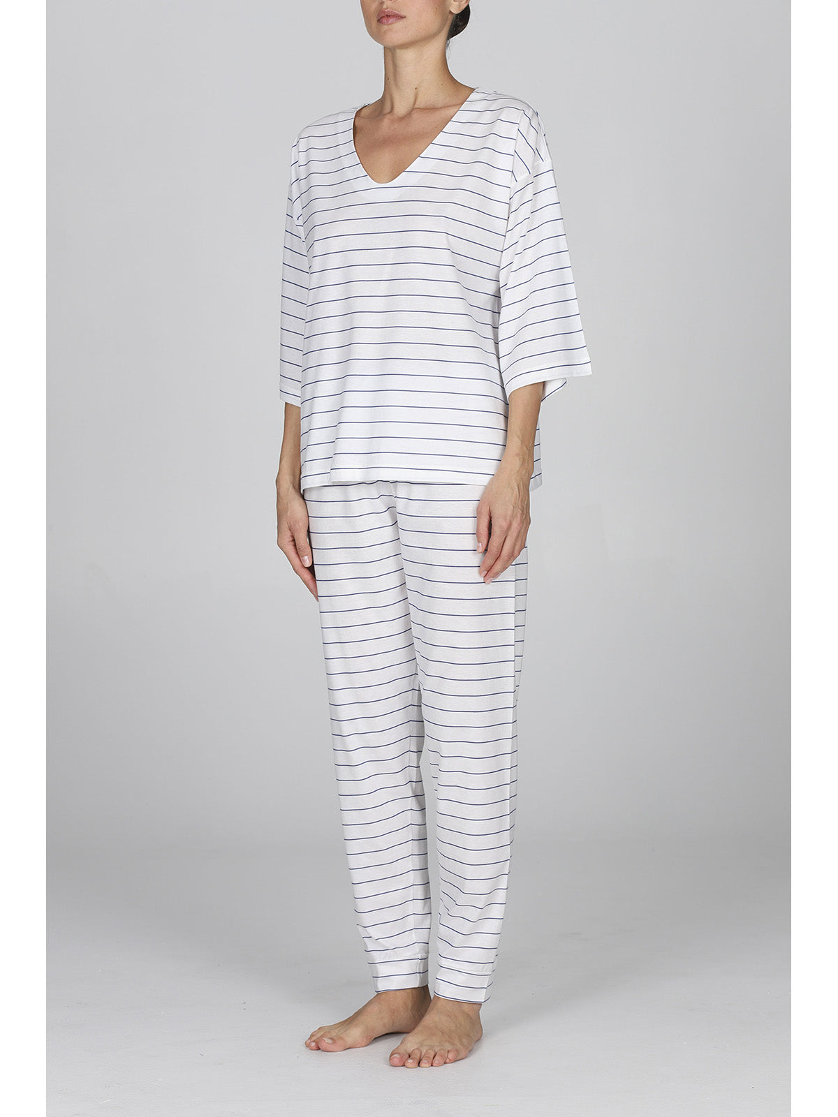 Fresca camicia da notte donna rigata in puro cotone