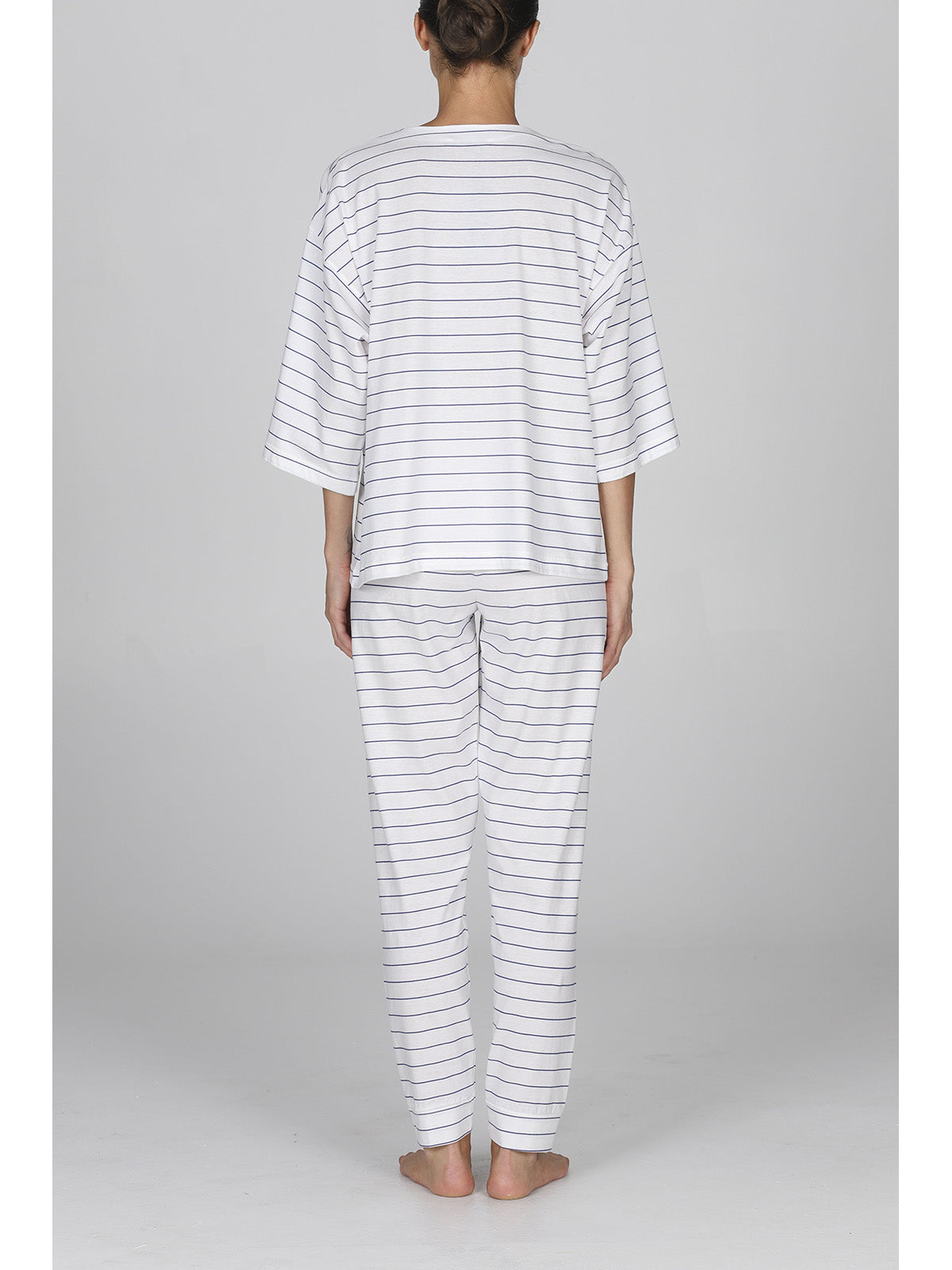 Fresca camicia da notte donna rigata in puro cotone