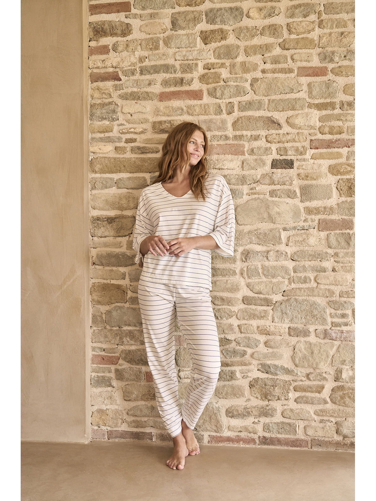 Fresca camicia da notte donna rigata in puro cotone