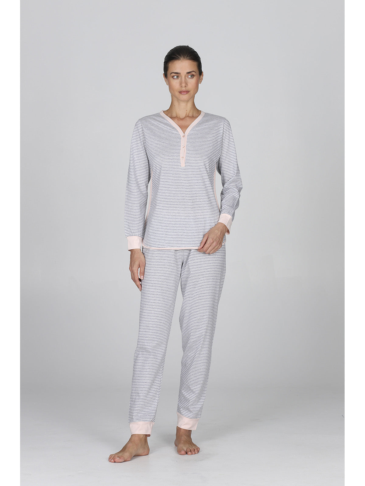 Pigiama lungo donna in tintofilo rigato