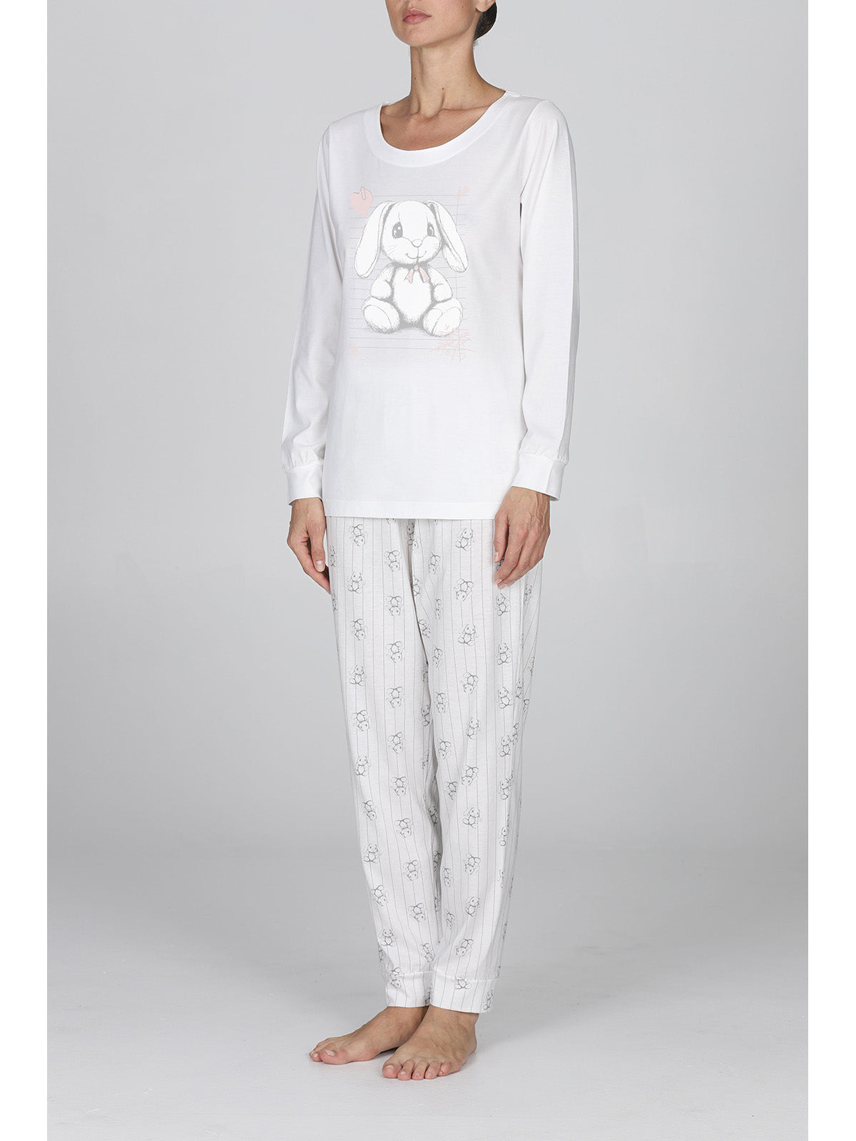 Pigiama lungo donna con stampa coniglietto