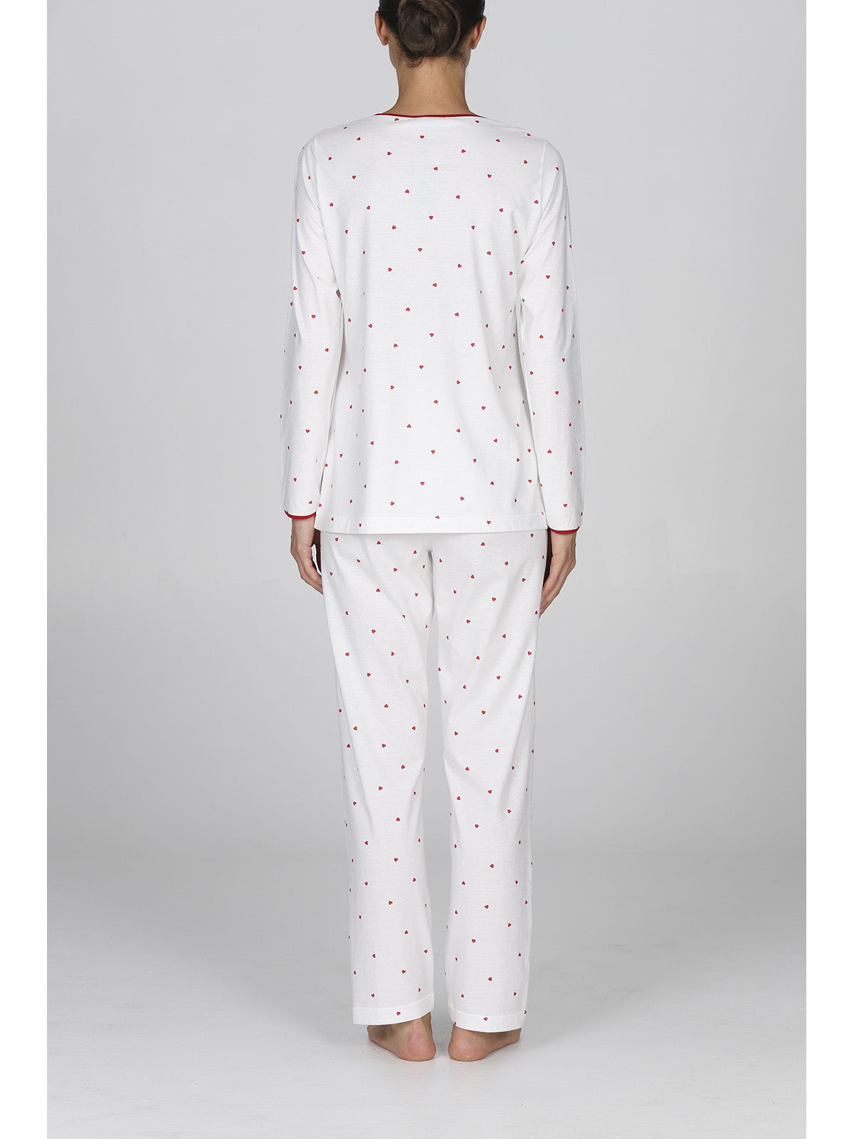 Pigiama lungo donna con cuoricini rossi in 100% co