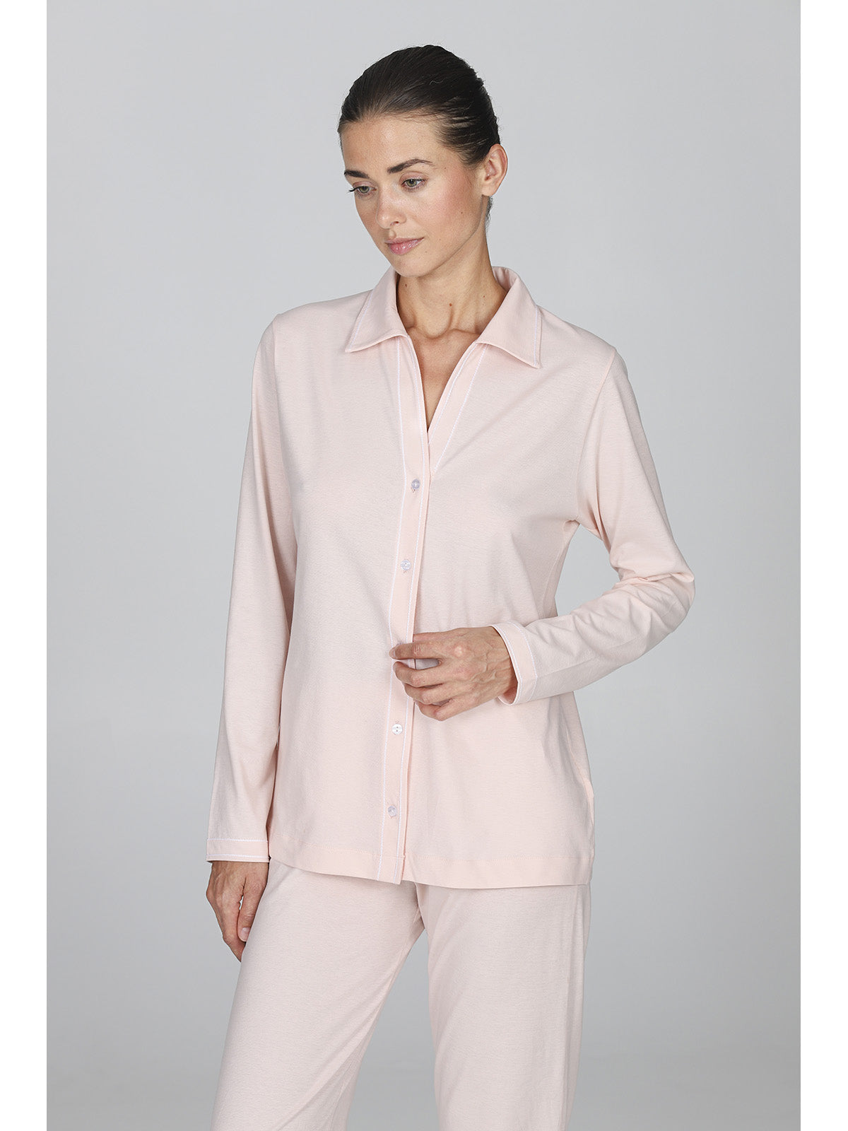 Pigiama lungo donna con colletto interamente apribile