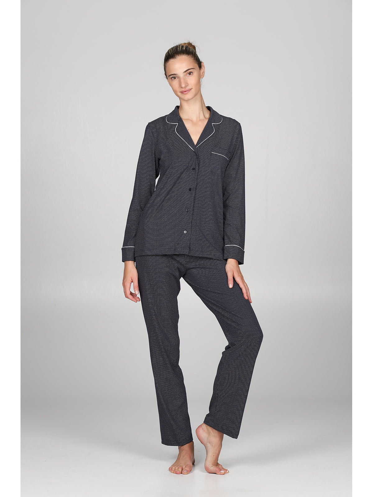 Elegante pigiama lungo cardigan in puro cotone Blu Boglietti