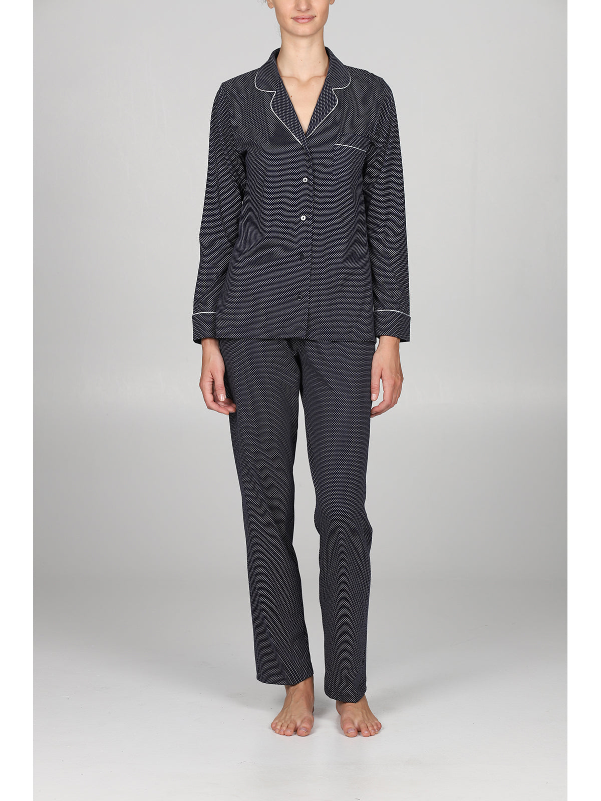 Elegante pigiama lungo cardigan in puro cotone Blu Boglietti