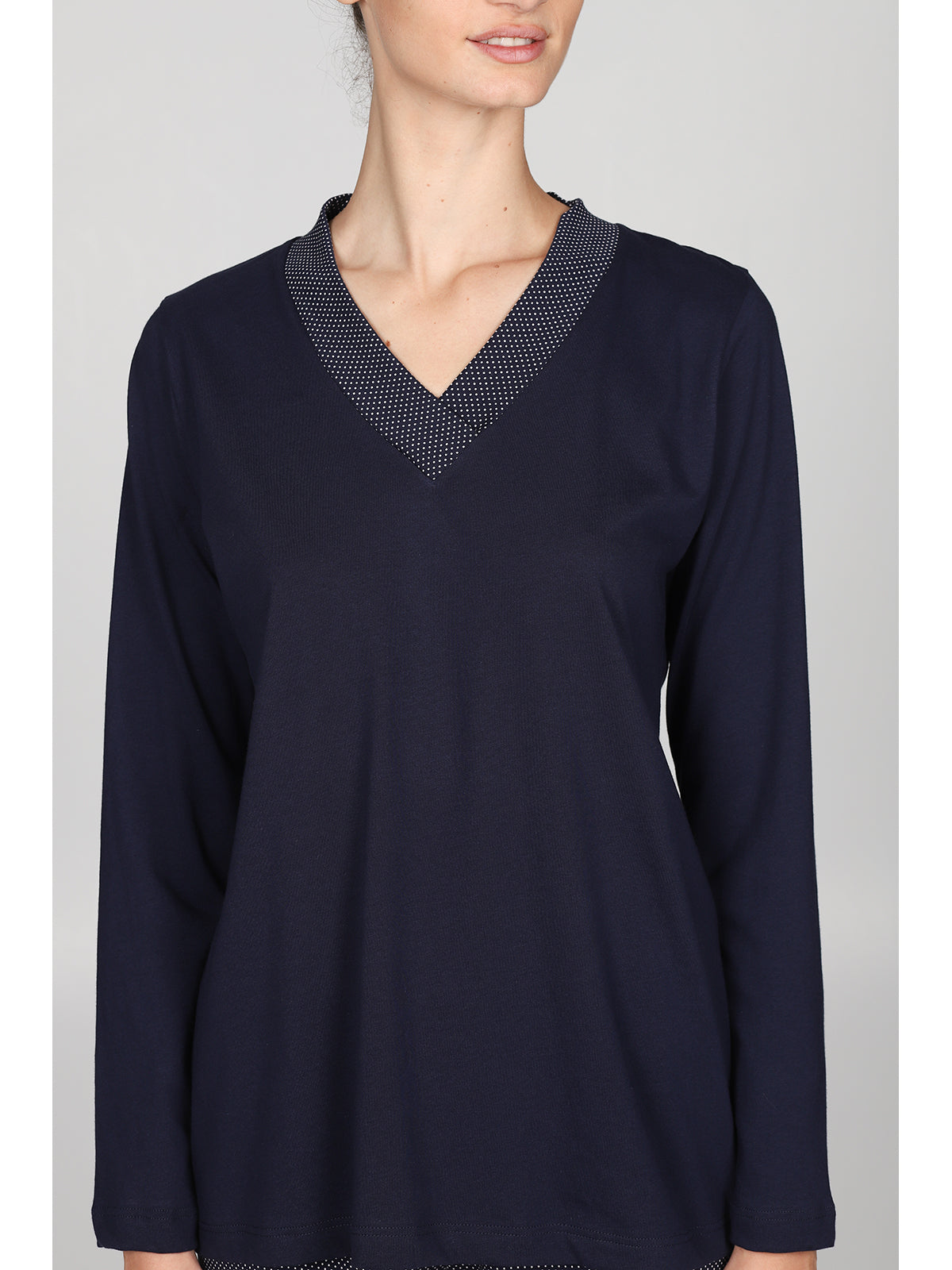 Elegante pigiama lungo a v in puro cotone Blu Boglietti