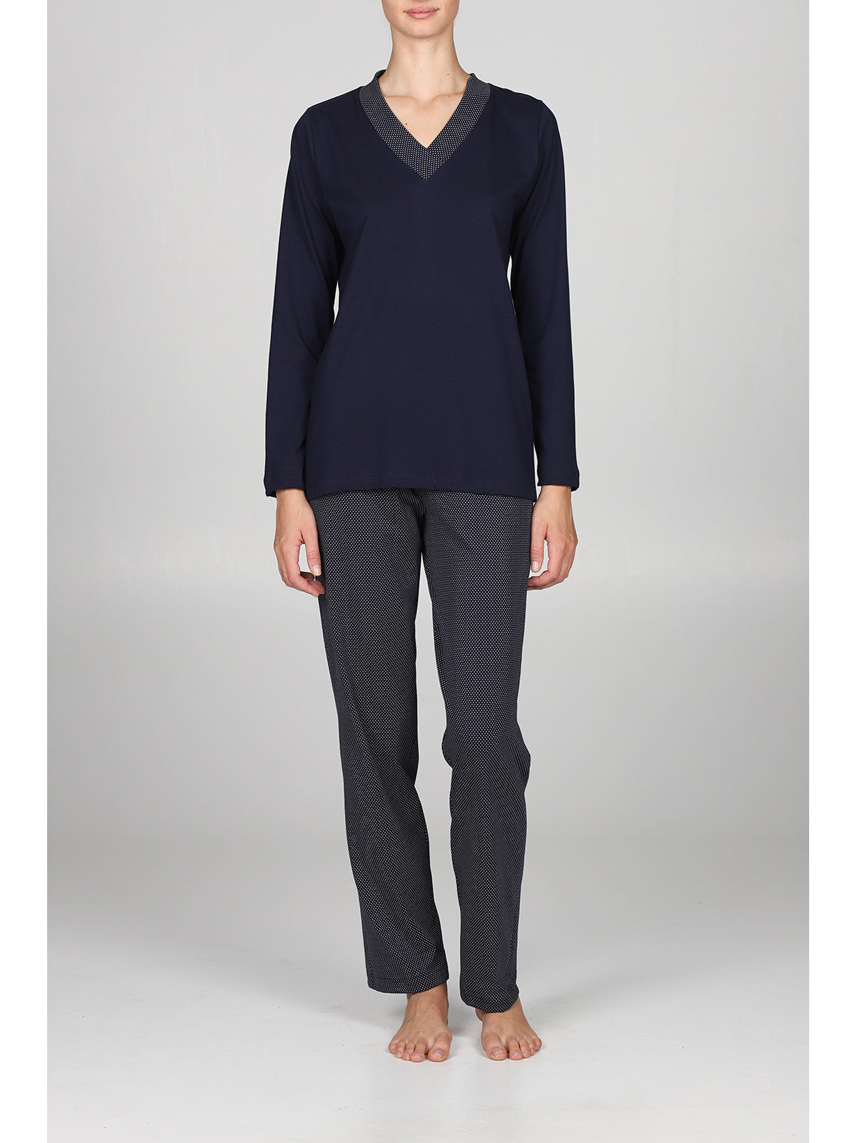 Elegante pigiama lungo a v in puro cotone Blu Boglietti