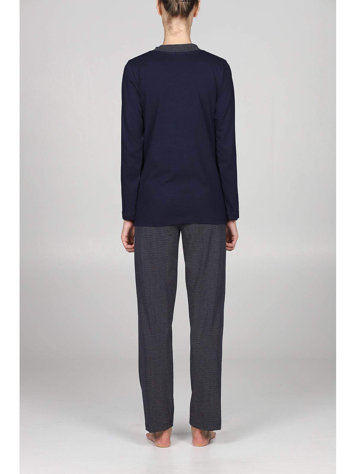 Elegante pigiama lungo a v in puro cotone Blu Boglietti