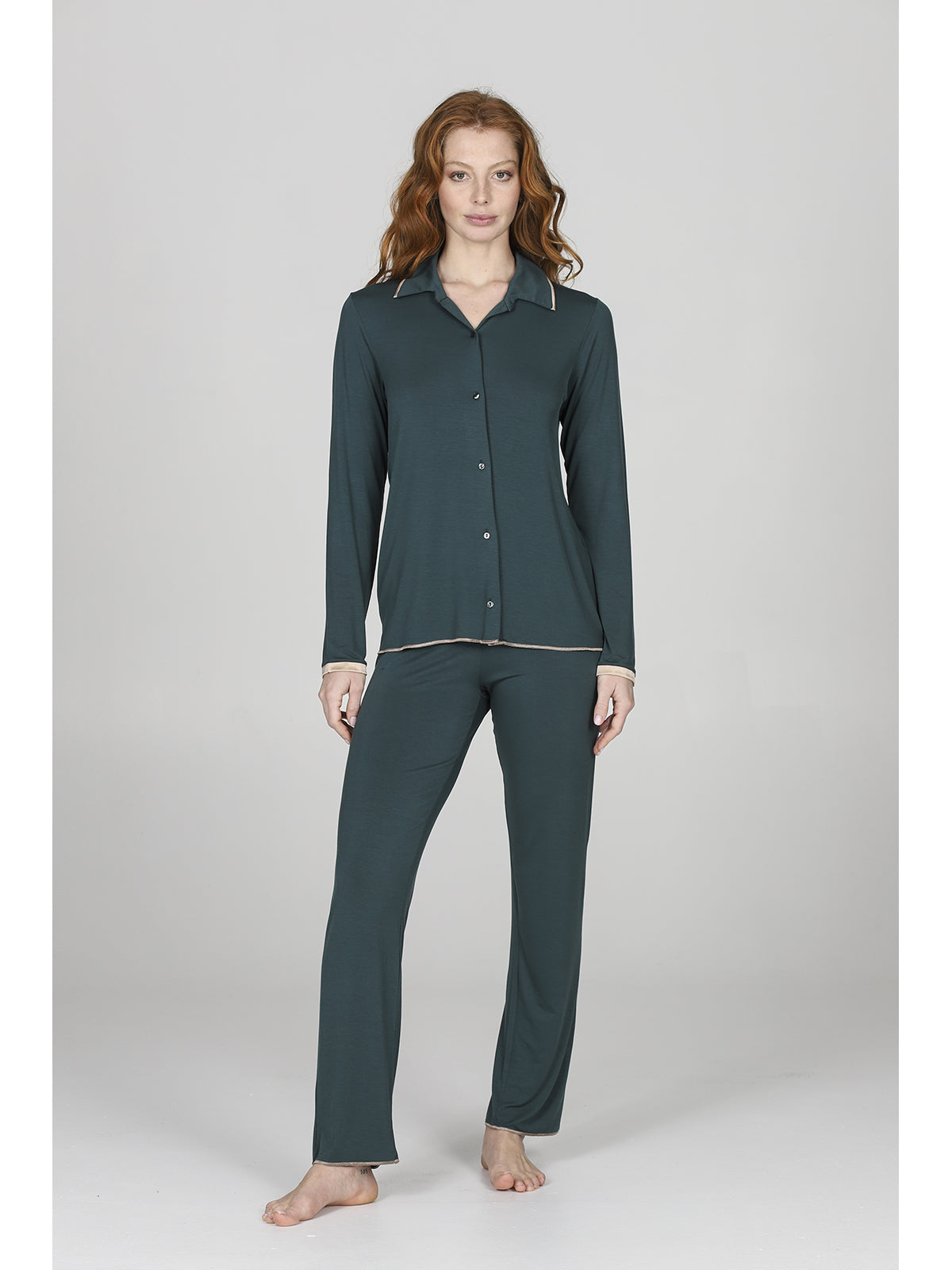 Pigiama donna cardigan con colletto in modal
