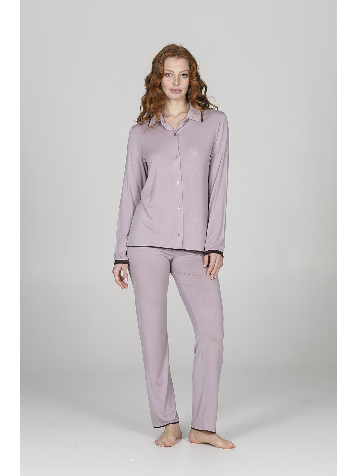 Pigiama donna cardigan con colletto in modal