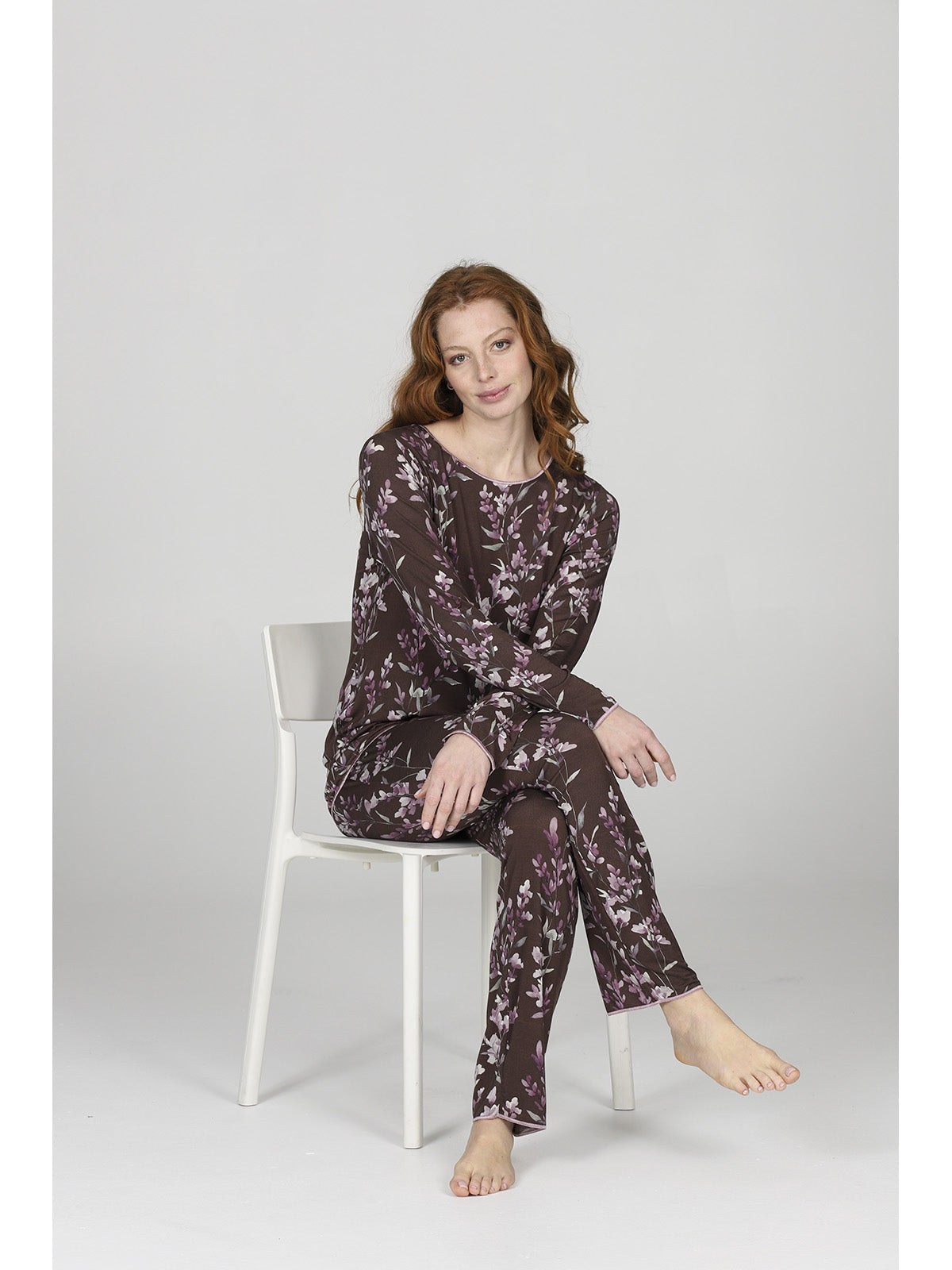 Floreale pigiama donna girocollo in modal