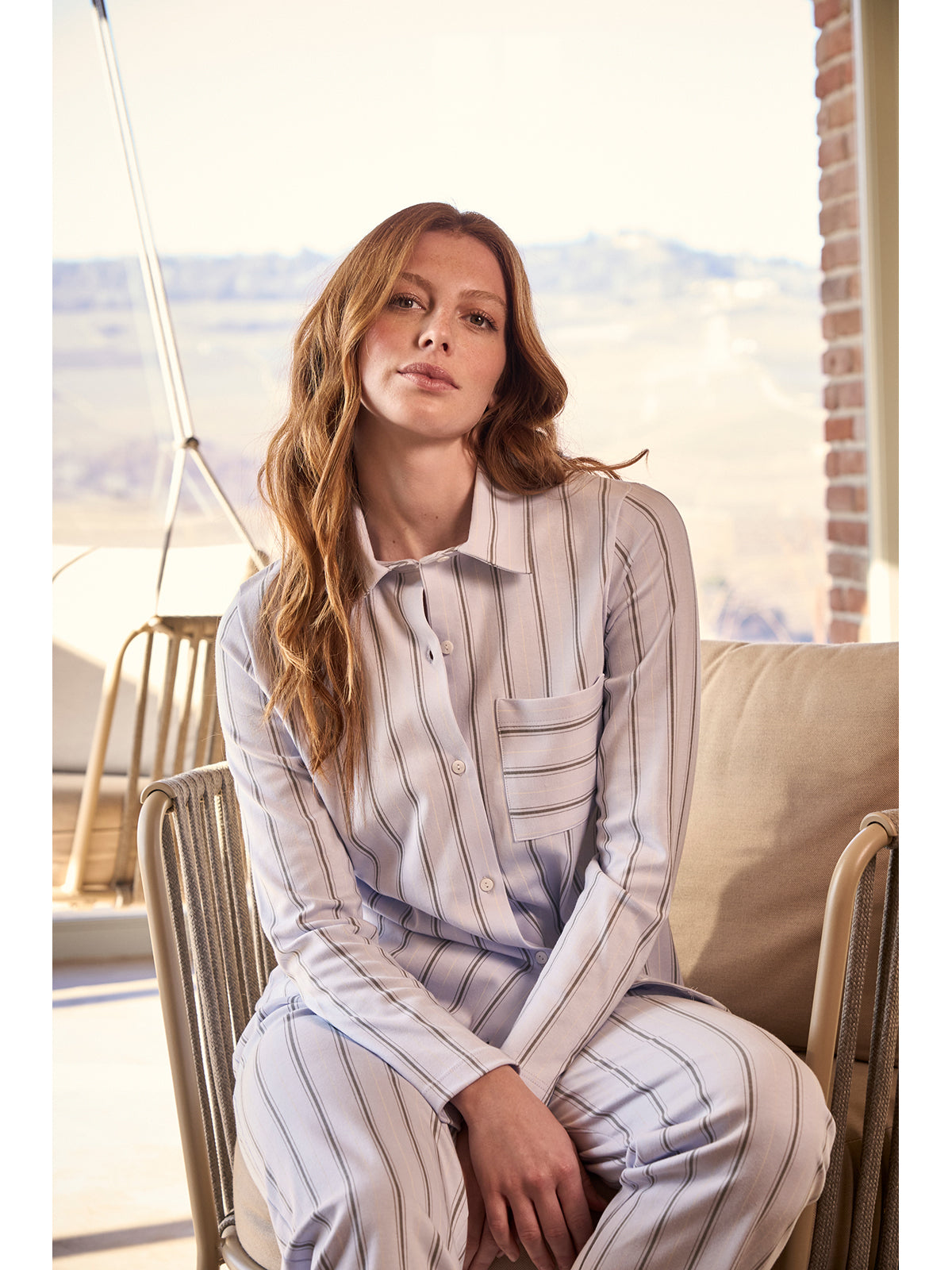 Pigiama cardigan a righe in caldo cotone
