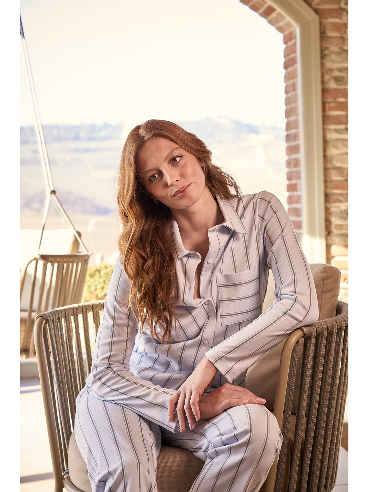 Pigiama cardigan a righe in caldo cotone