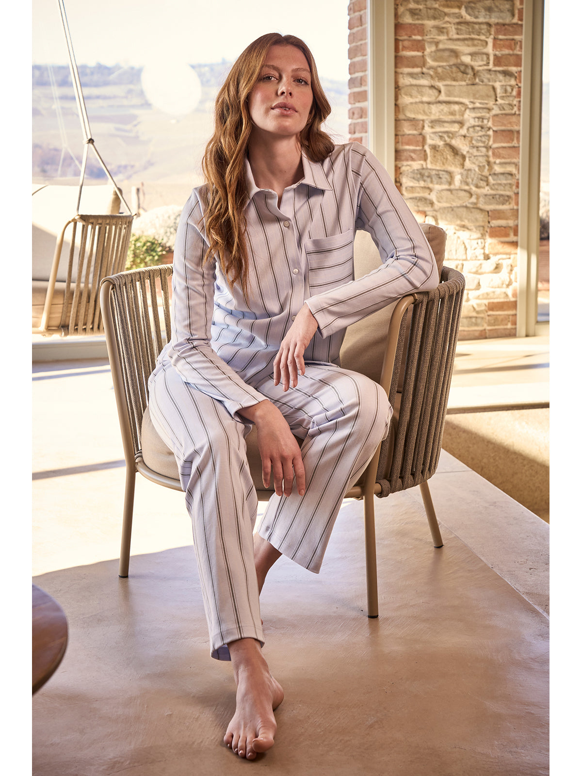 Pigiama cardigan a righe in caldo cotone