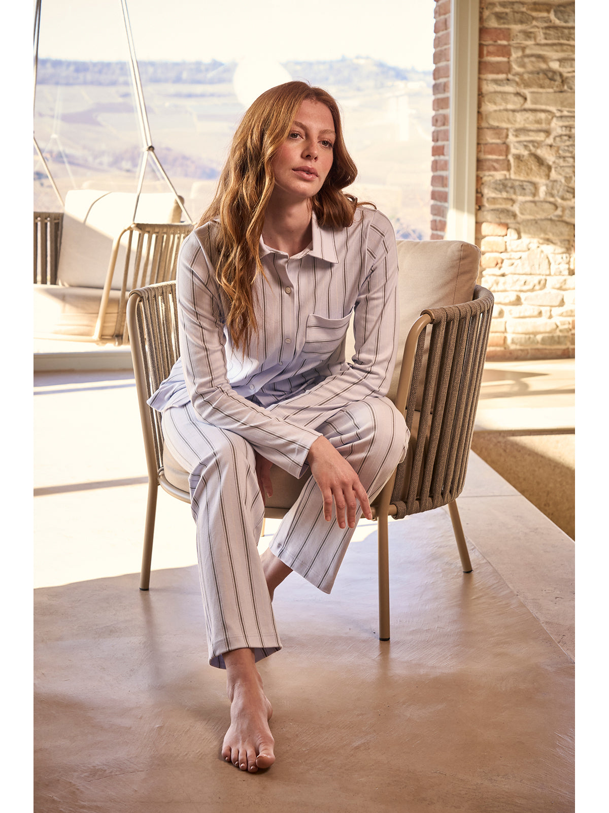 Pigiama cardigan a righe in caldo cotone