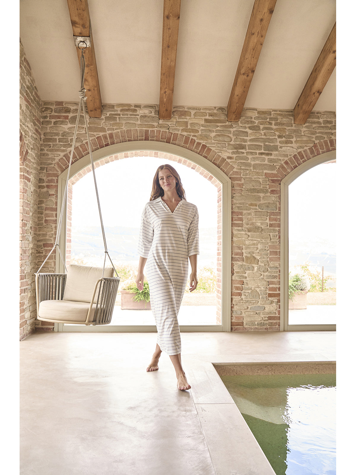 Fresca camicia da notte donna rigata in puro cotone