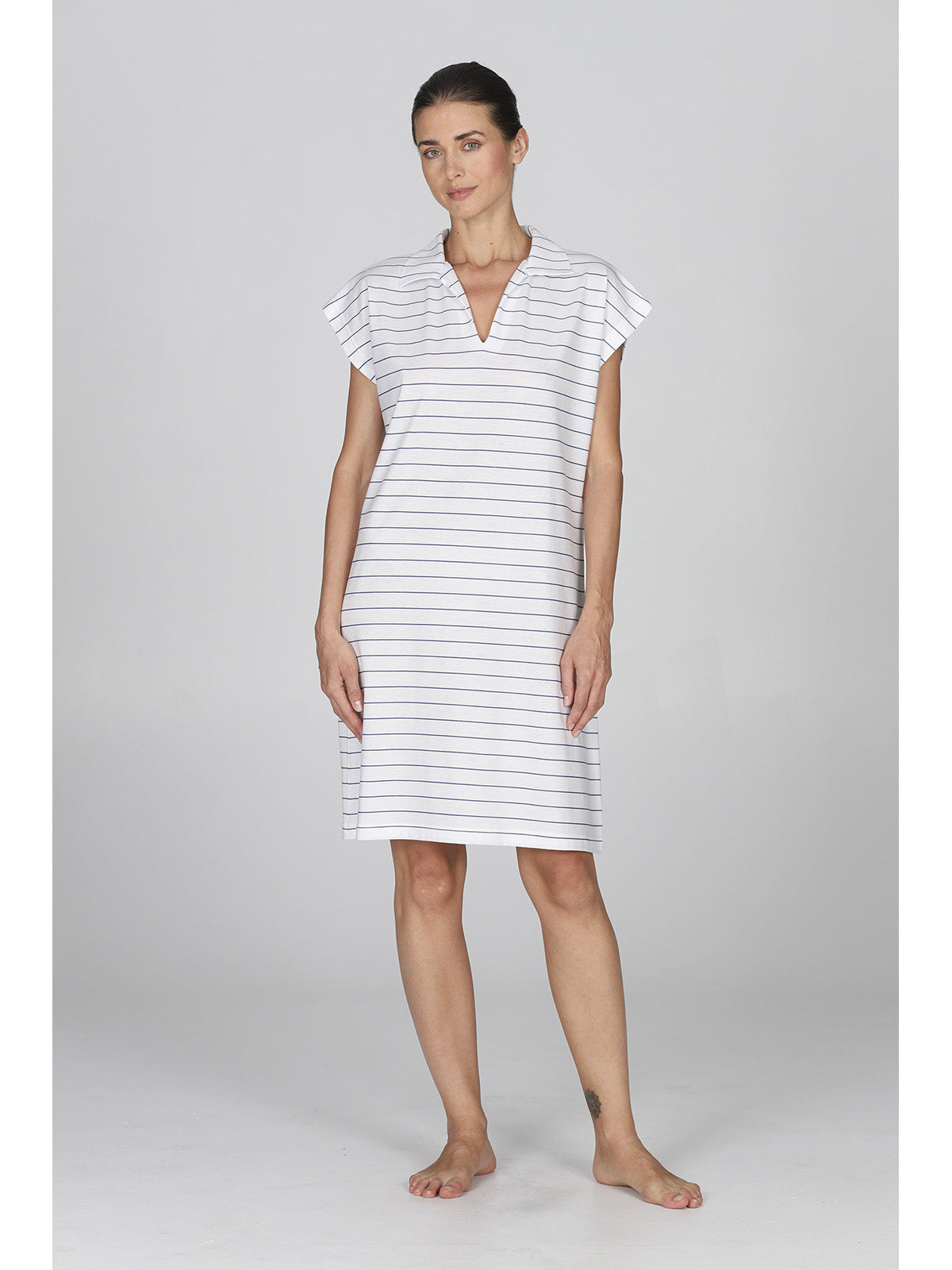 Fresca camicia da notte donna rigata in puro cotone