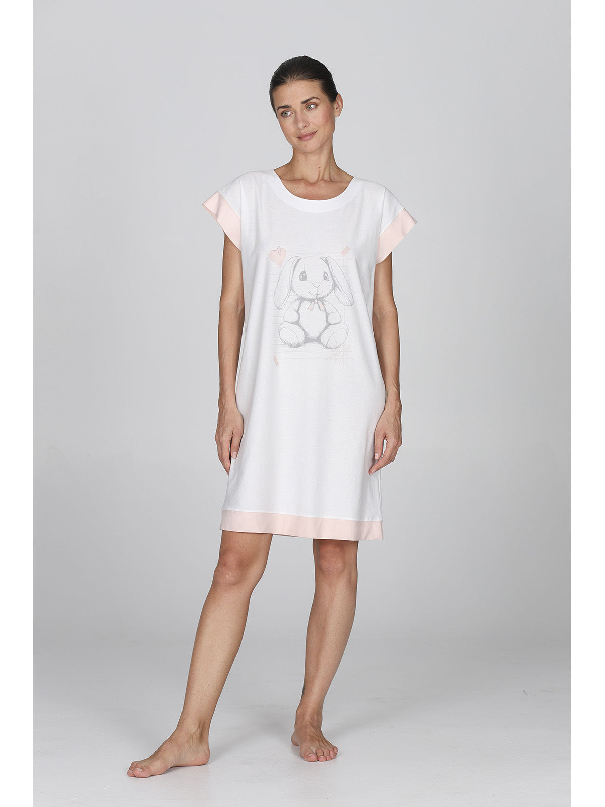 Camicia da notte stampa coniglietto in 100% cotone